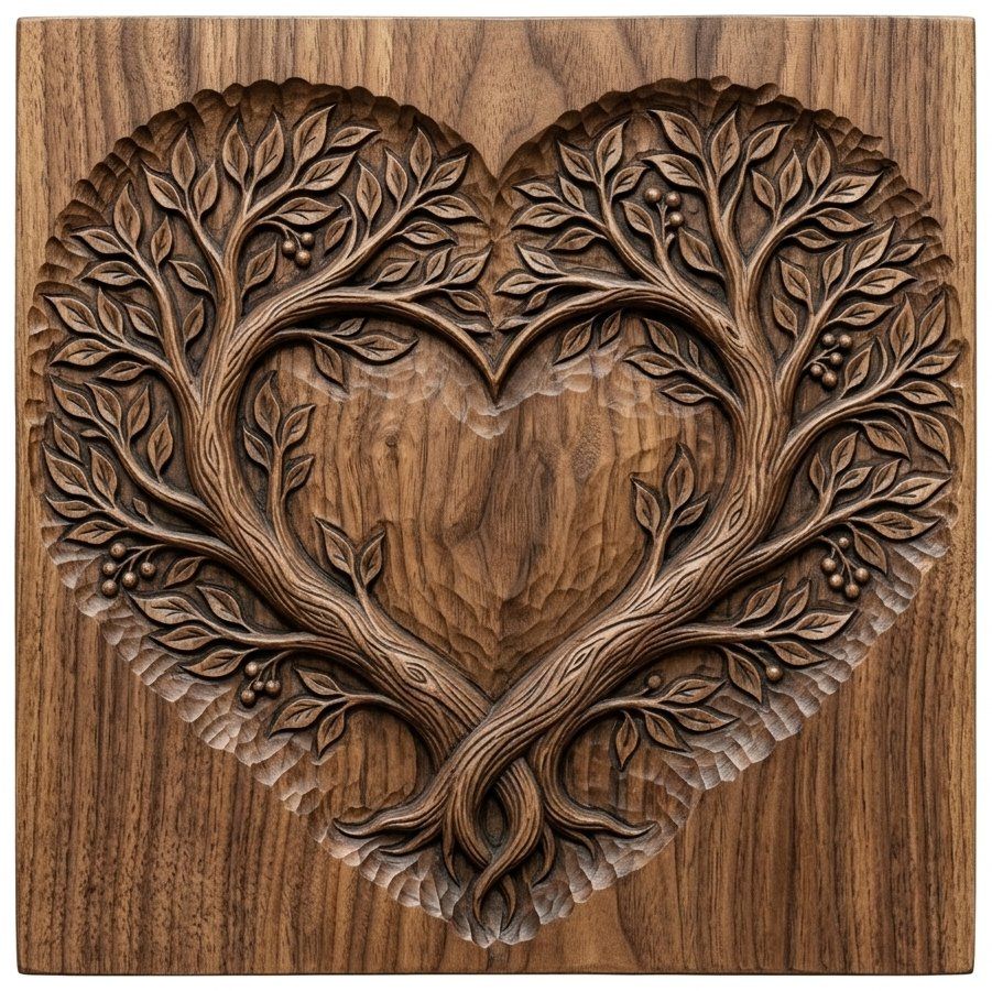 Intertwined Tree Heart Unity CNC Relief STL | Rustic Wedding Decor | VCarve Pro Aspire Carveco | Wood Carving Wall Art Design — carved bas relief STL file for CNC