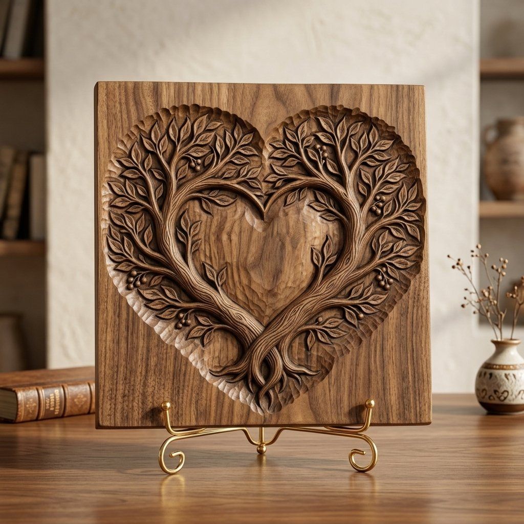 Intertwined Tree Heart Unity CNC Relief STL bas-relief STL — view 7