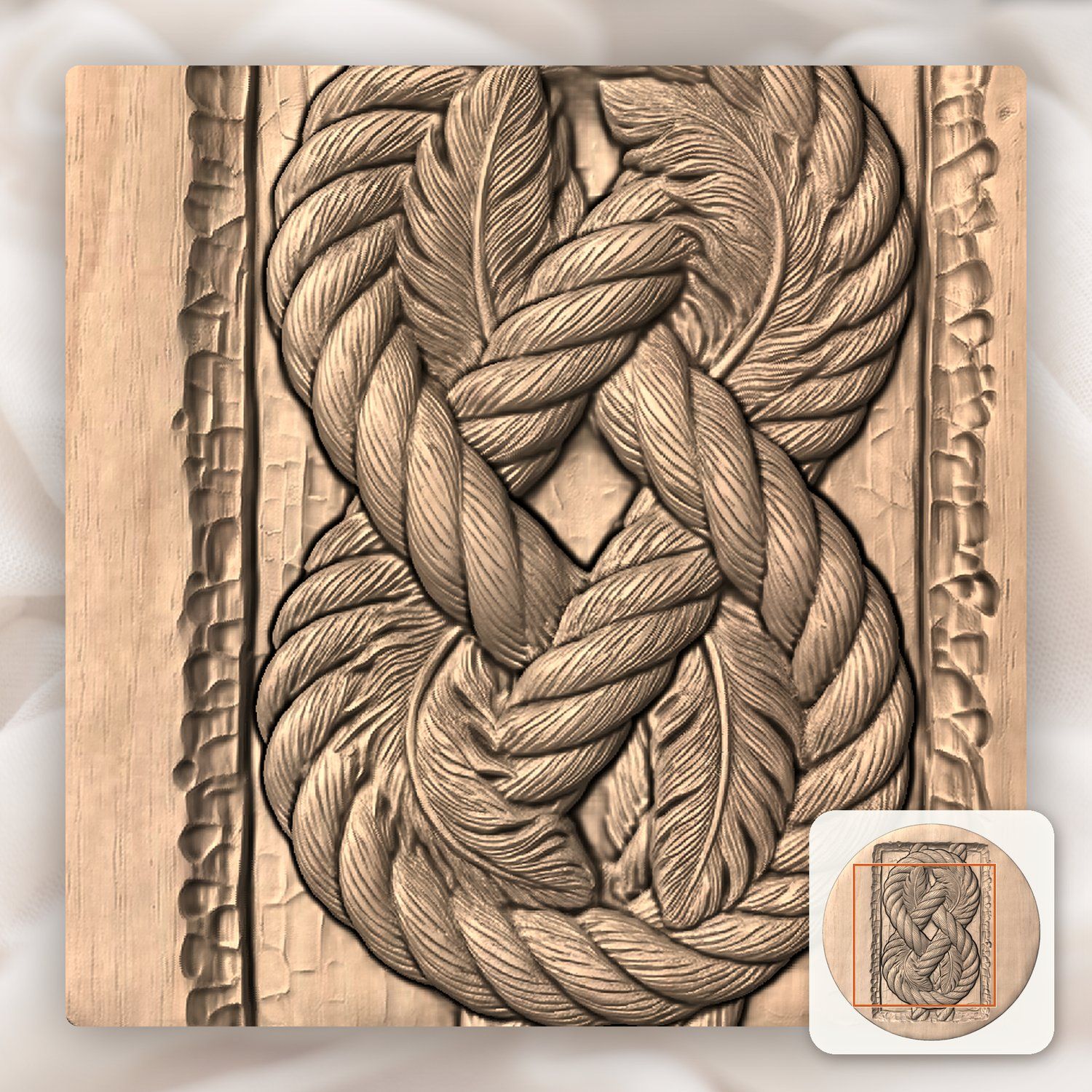 Intricate Feathered Rope Knot CNC Relief STL bas-relief STL — view 6