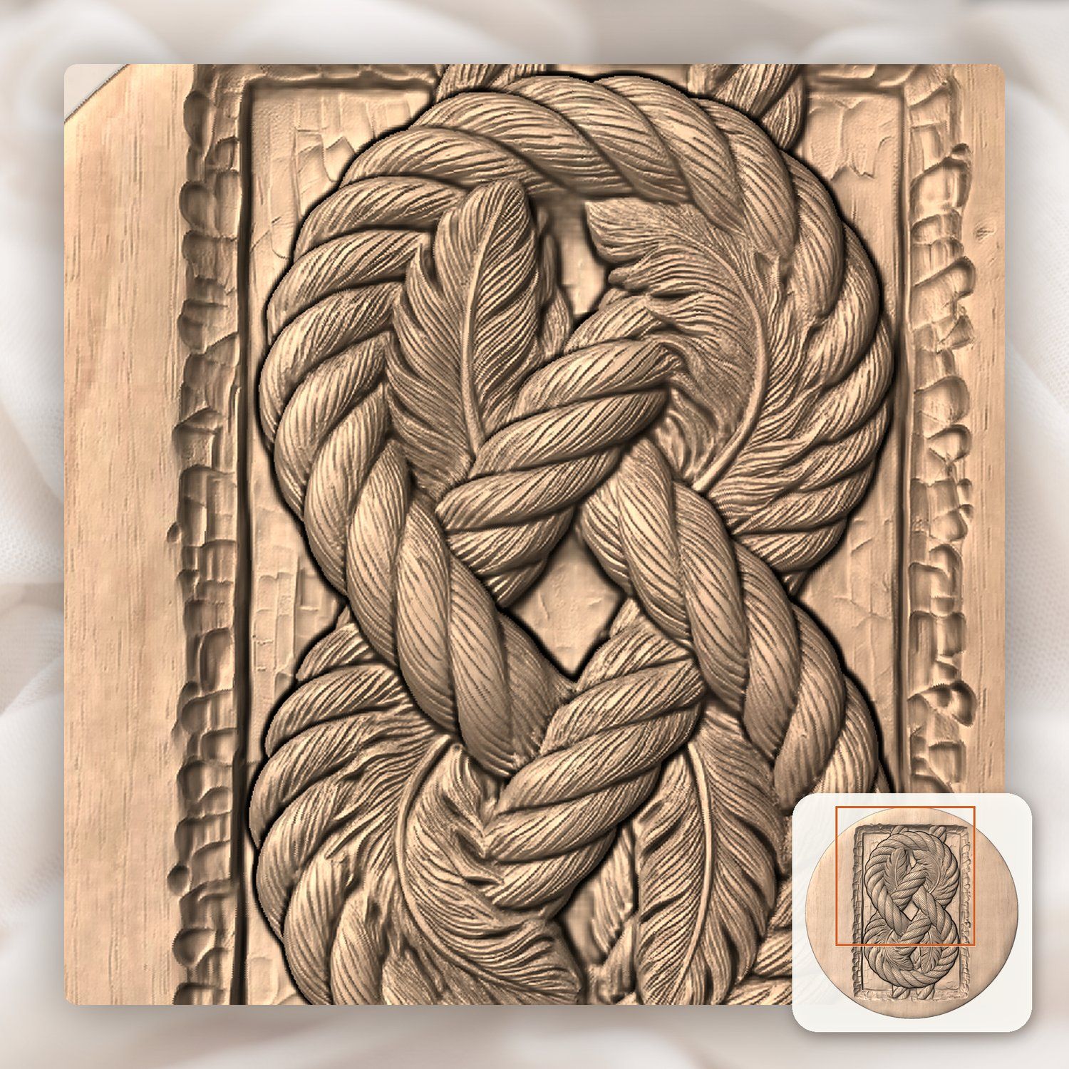 Intricate Feathered Rope Knot CNC Relief STL bas-relief STL — view 7