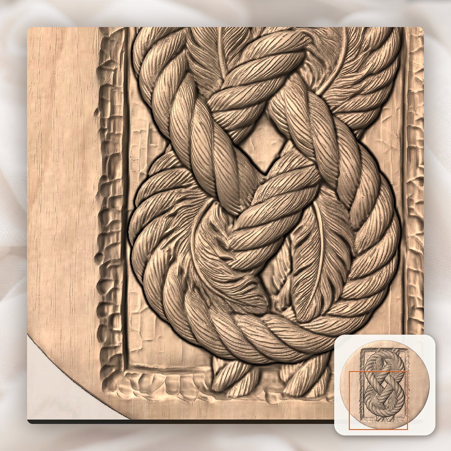 Intricate Feathered Rope Knot CNC Relief STL bas-relief STL — view 8