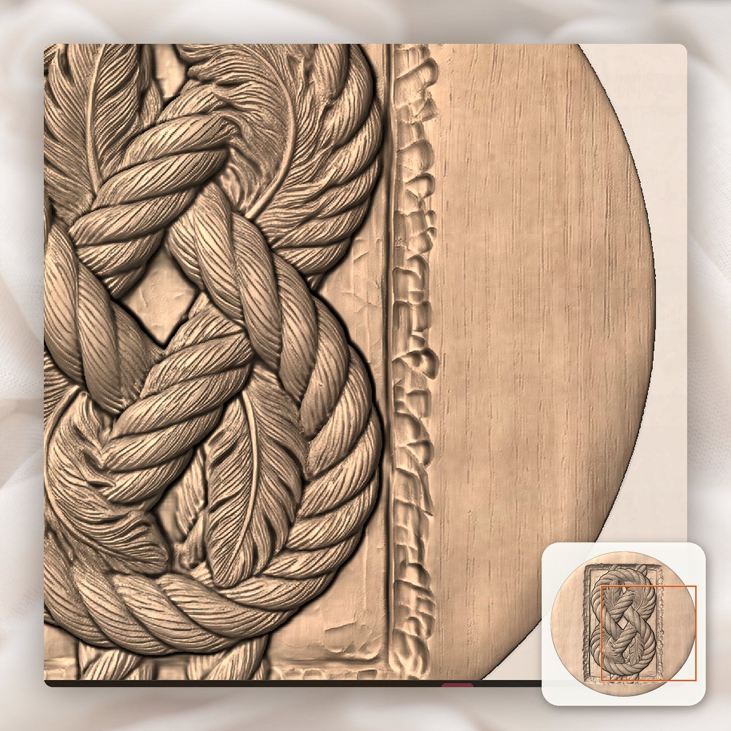Intricate Feathered Rope Knot CNC Relief STL bas-relief STL — view 9