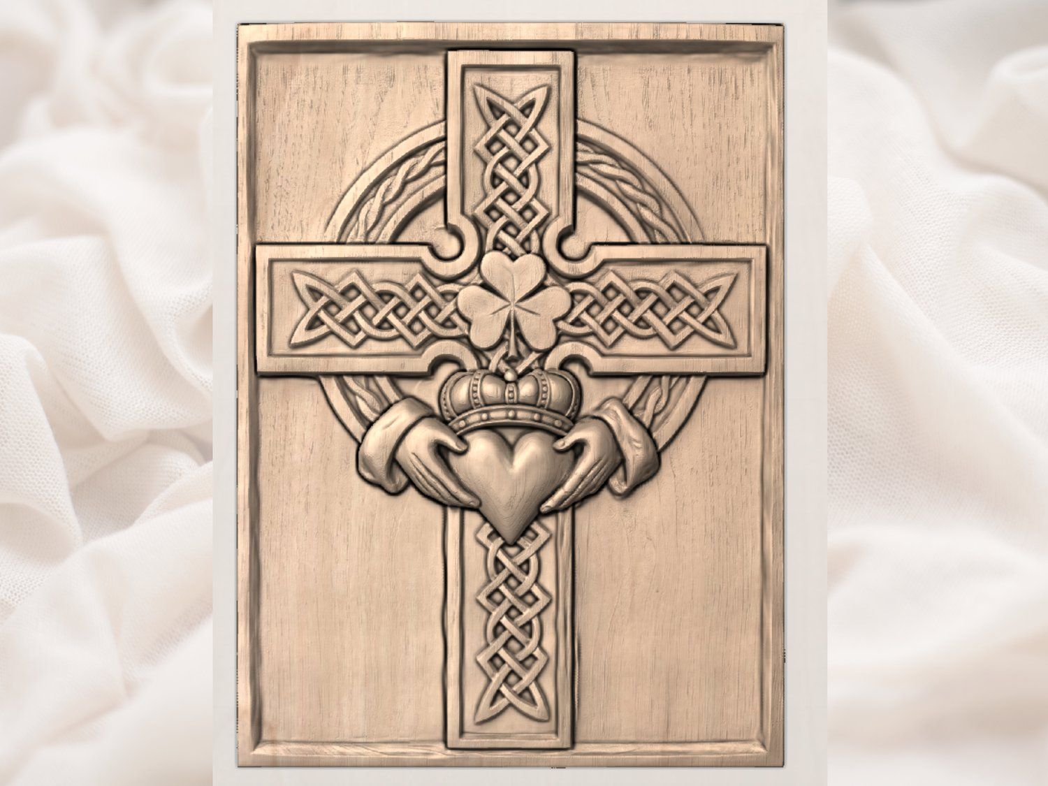 Irish Celtic Claddagh Cross CNC Relief STL bas-relief STL — view 3