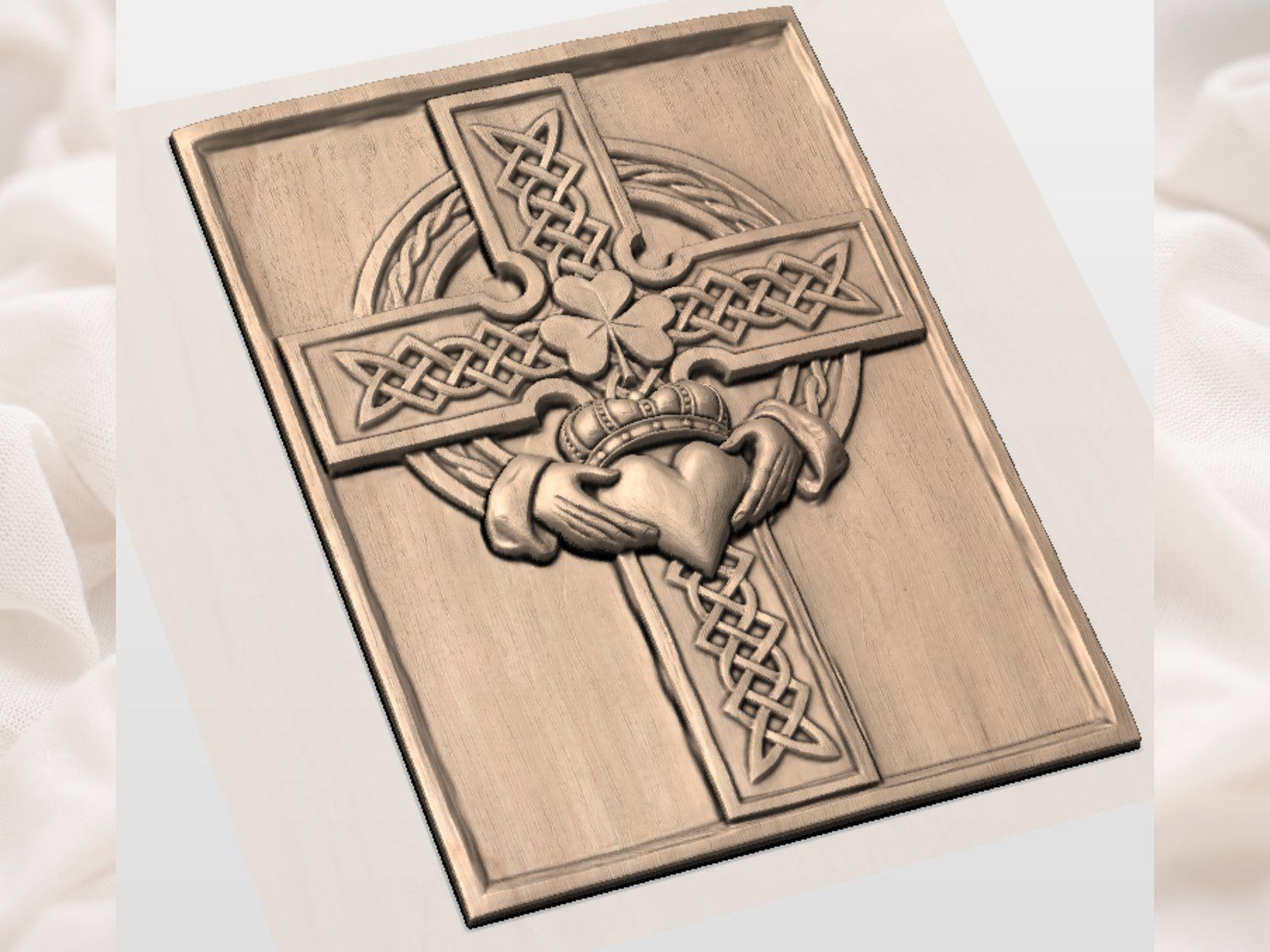 Irish Celtic Claddagh Cross CNC Relief STL bas-relief STL — view 4