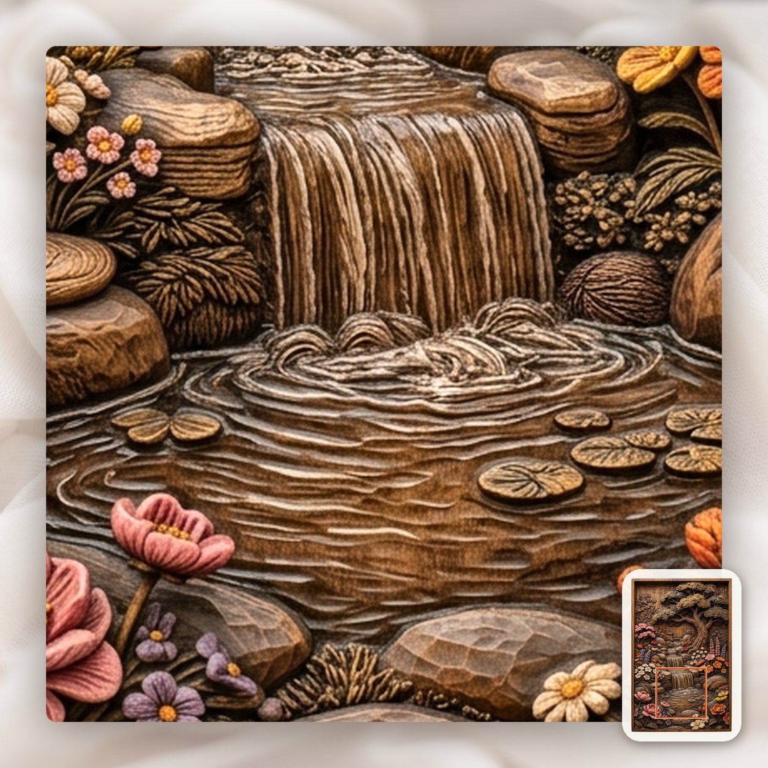 Japanese Garden Waterfall Bonsai Tree CNC Relief STL bas-relief STL — view 12