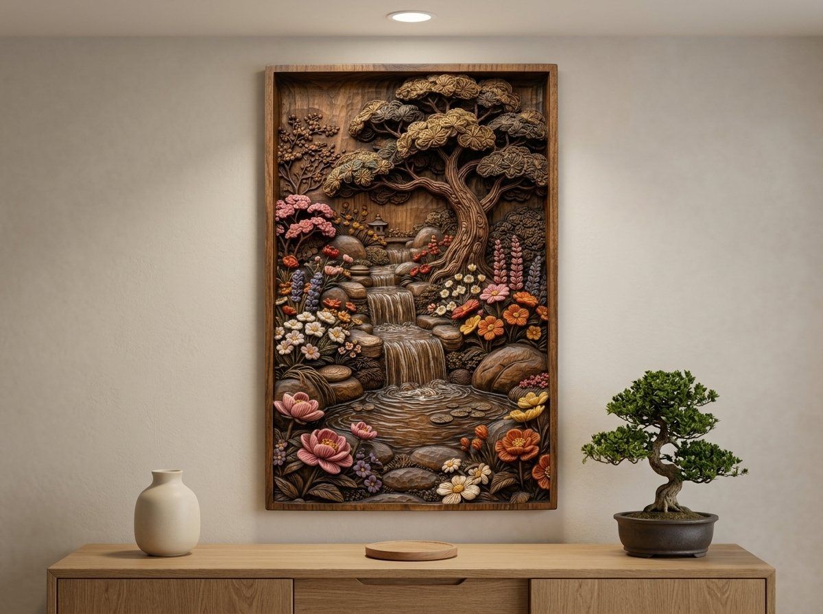 Japanese Garden Waterfall Bonsai Tree CNC Relief STL bas-relief STL — view 13