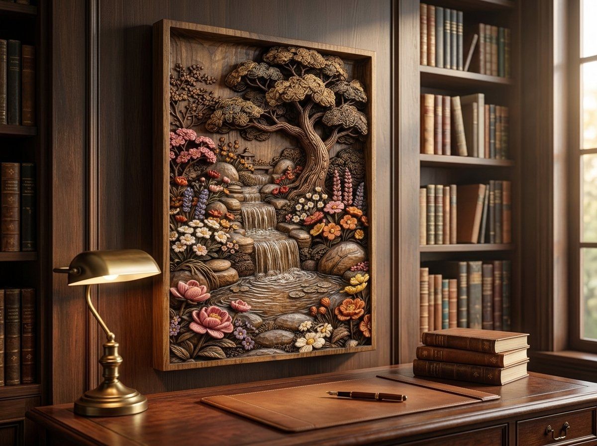 Japanese Garden Waterfall Bonsai Tree CNC Relief STL bas-relief STL — view 14