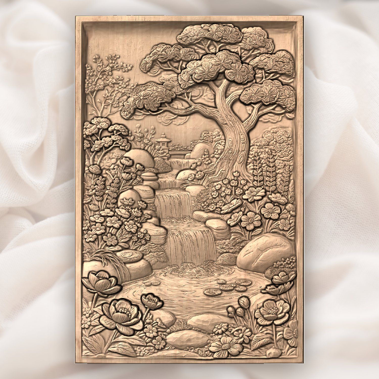 Japanese Garden Waterfall Bonsai Tree CNC Relief STL bas-relief STL — view 5