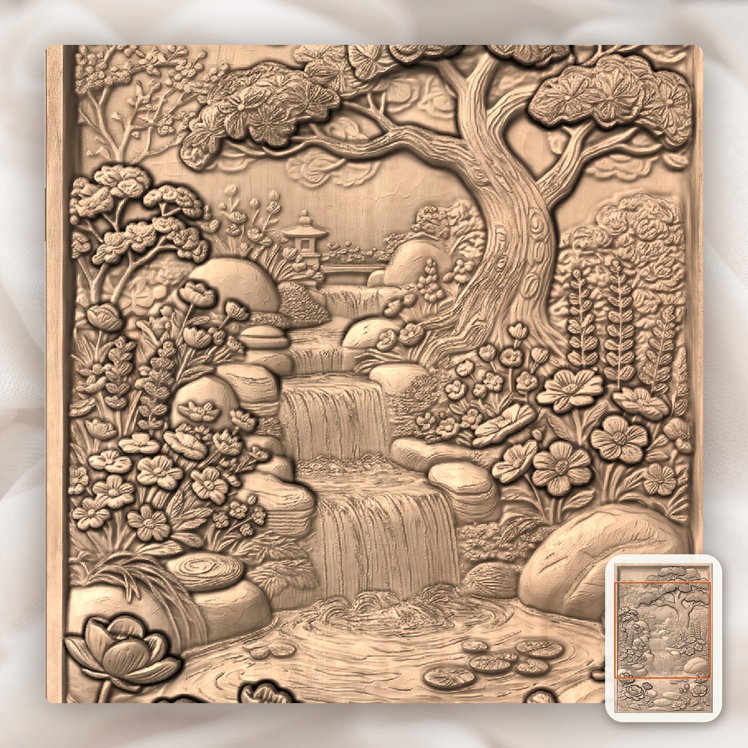 Japanese Garden Waterfall Bonsai Tree CNC Relief STL bas-relief STL — view 7