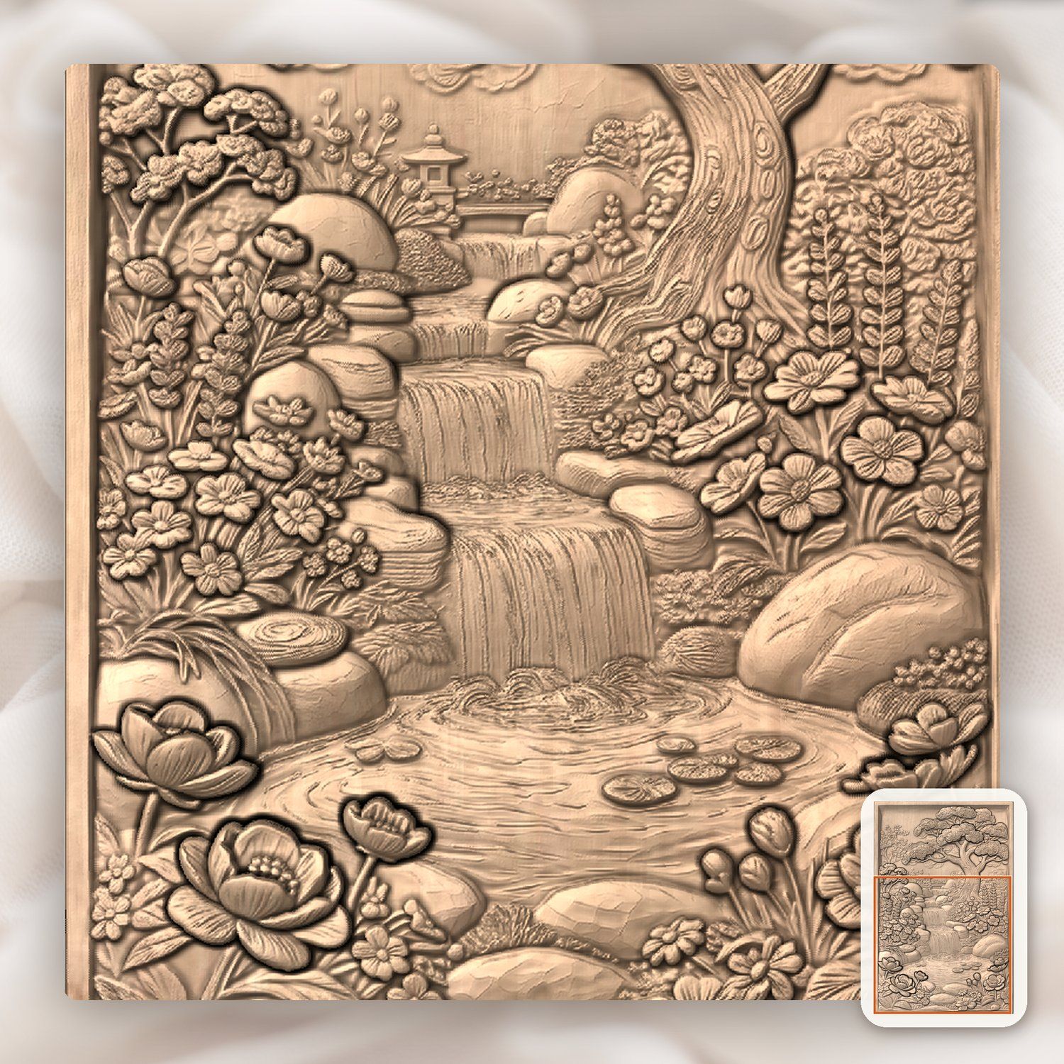 Japanese Garden Waterfall Bonsai Tree CNC Relief STL bas-relief STL — view 8