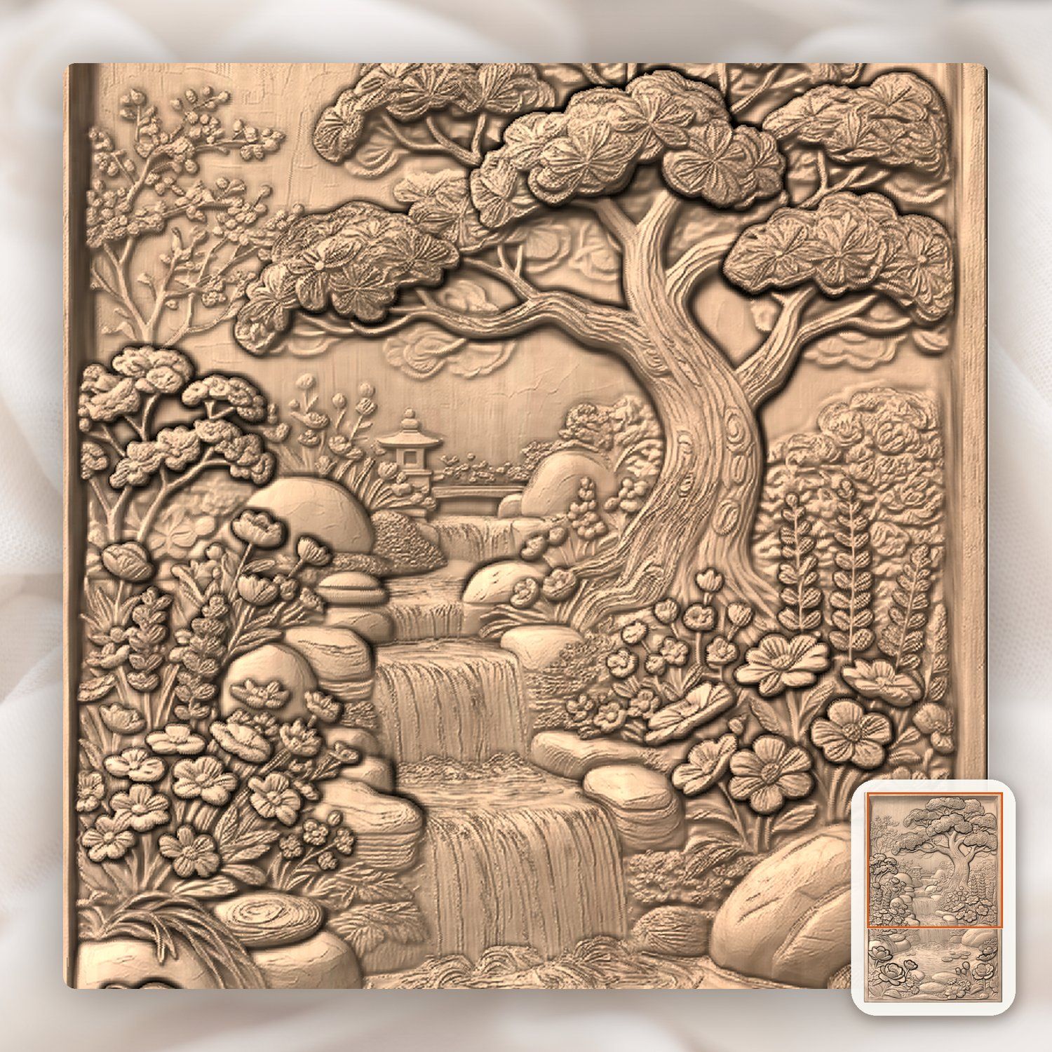 Japanese Garden Waterfall Bonsai Tree CNC Relief STL bas-relief STL — view 9