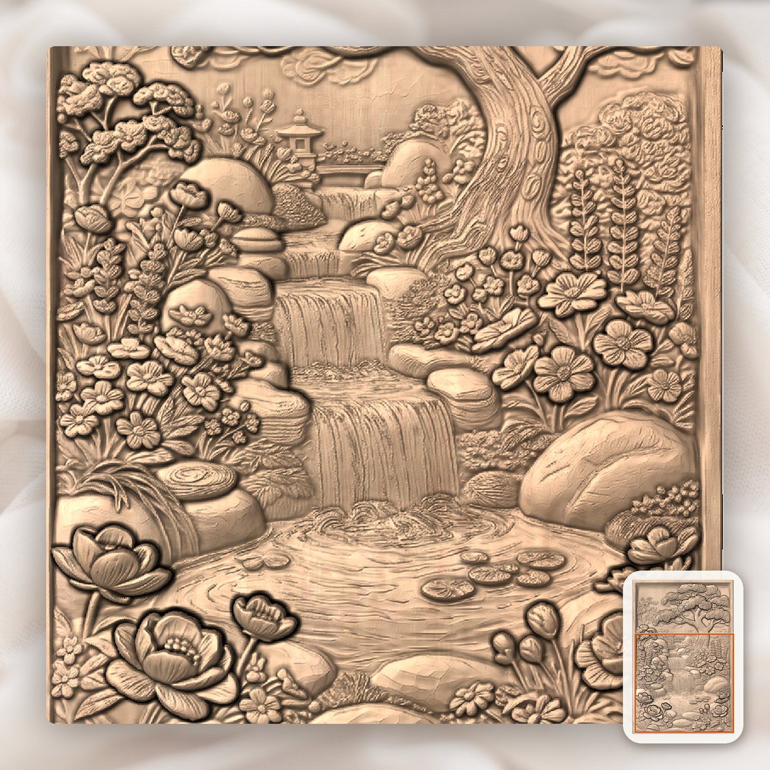 Japanese Garden Waterfall Bonsai Tree CNC Relief STL bas-relief STL — view 10