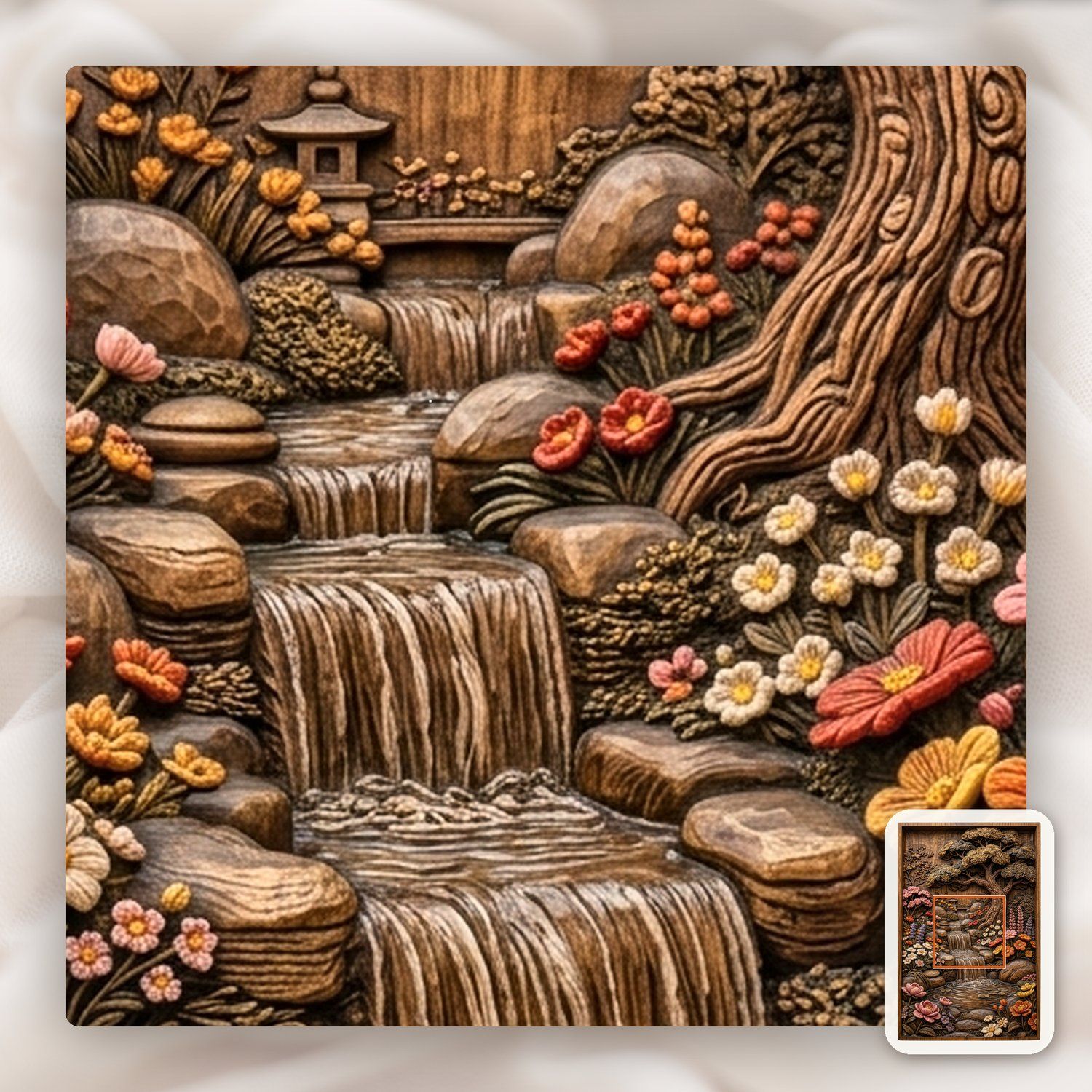 Japanese Garden Waterfall Bonsai Tree CNC Relief STL bas-relief STL — view 11