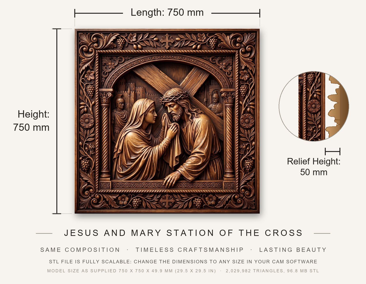 Veronica Wipes Jesus Face STL bas-relief STL — view 13
