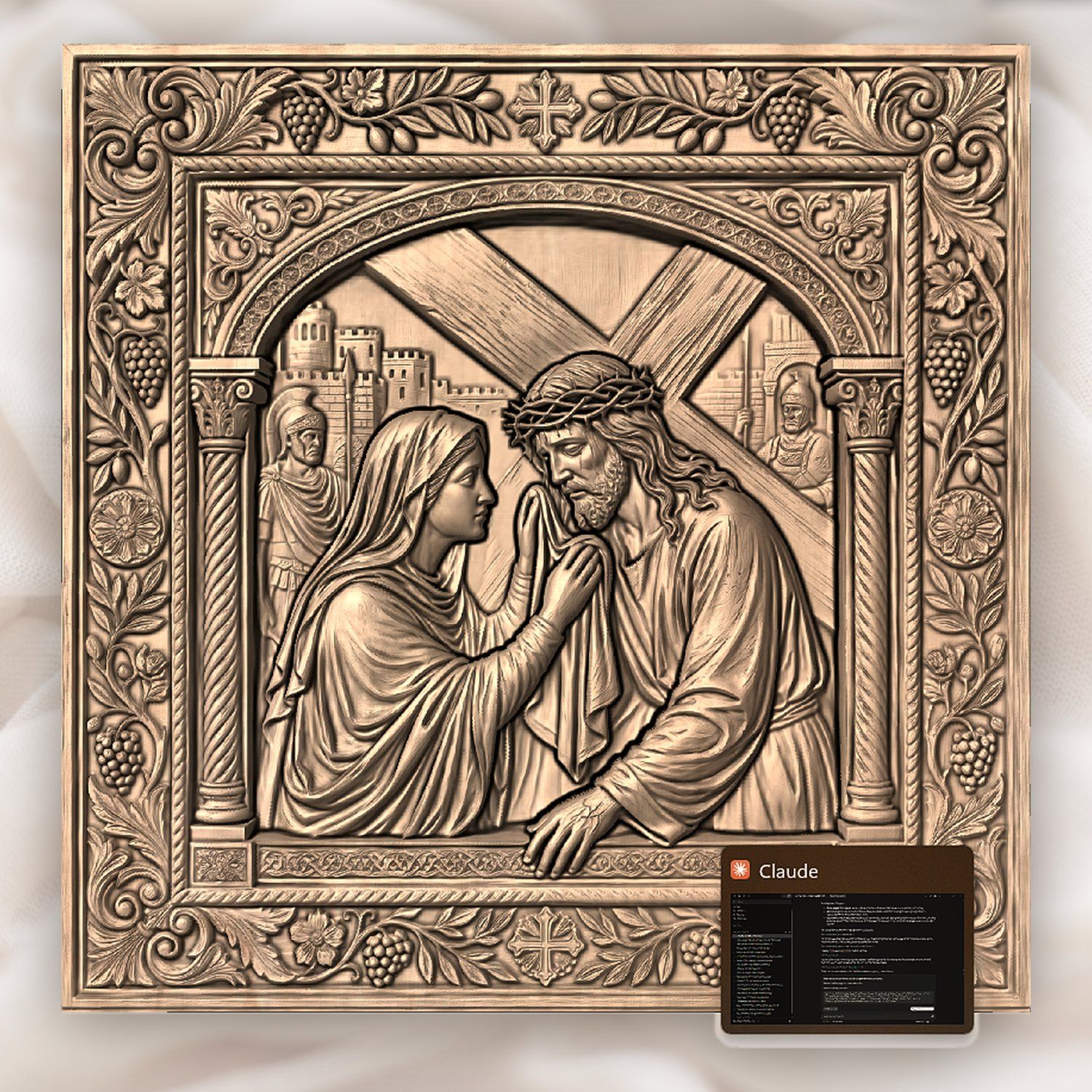 Veronica Wipes Jesus Face STL bas-relief STL — view 2