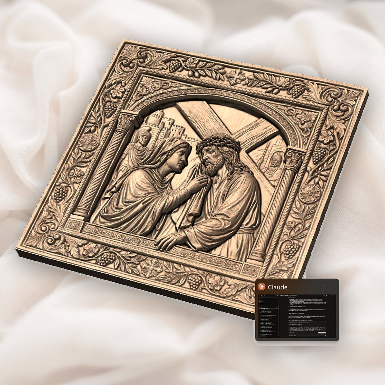 Veronica Wipes Jesus Face STL bas-relief STL — view 3