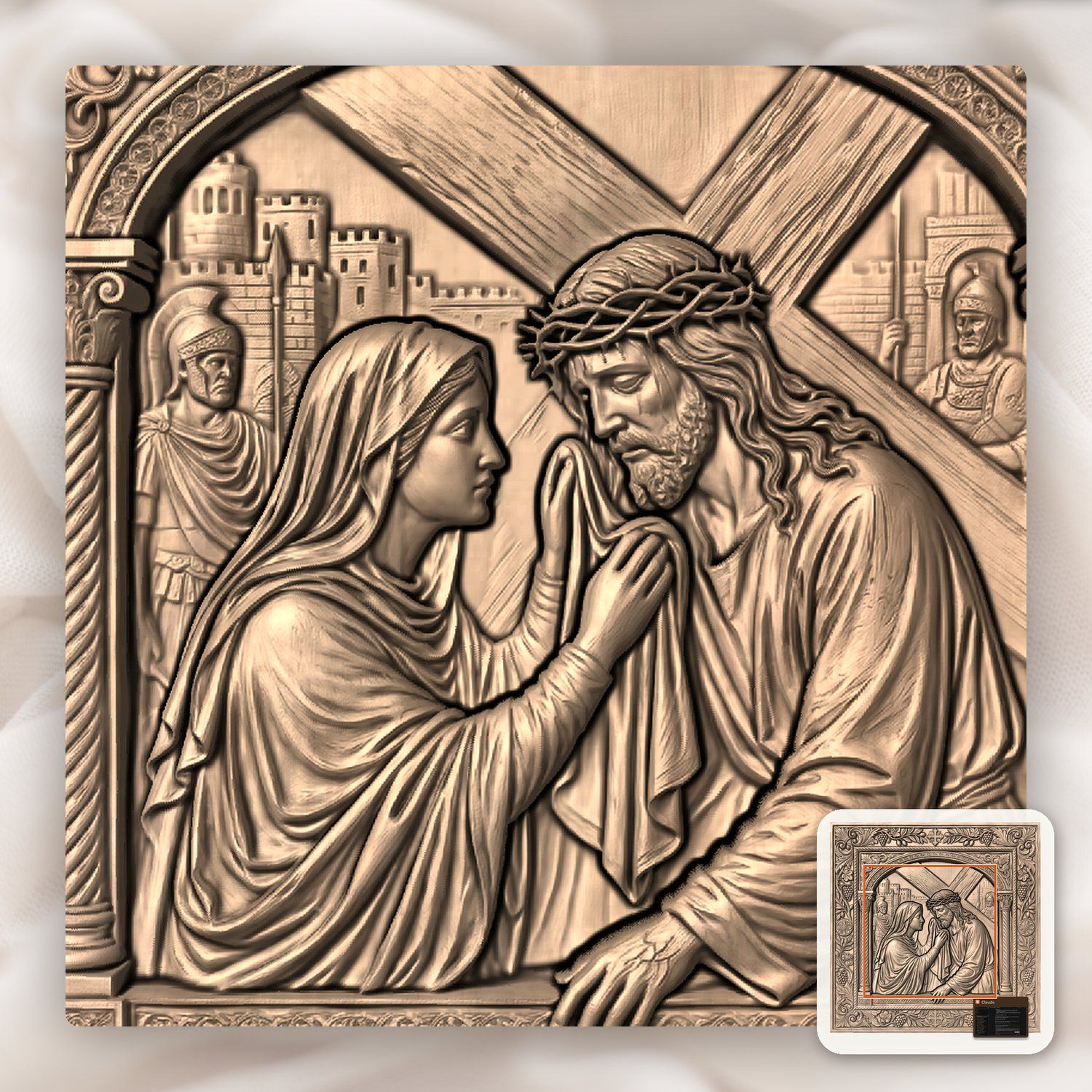 Veronica Wipes Jesus Face STL bas-relief STL — view 4