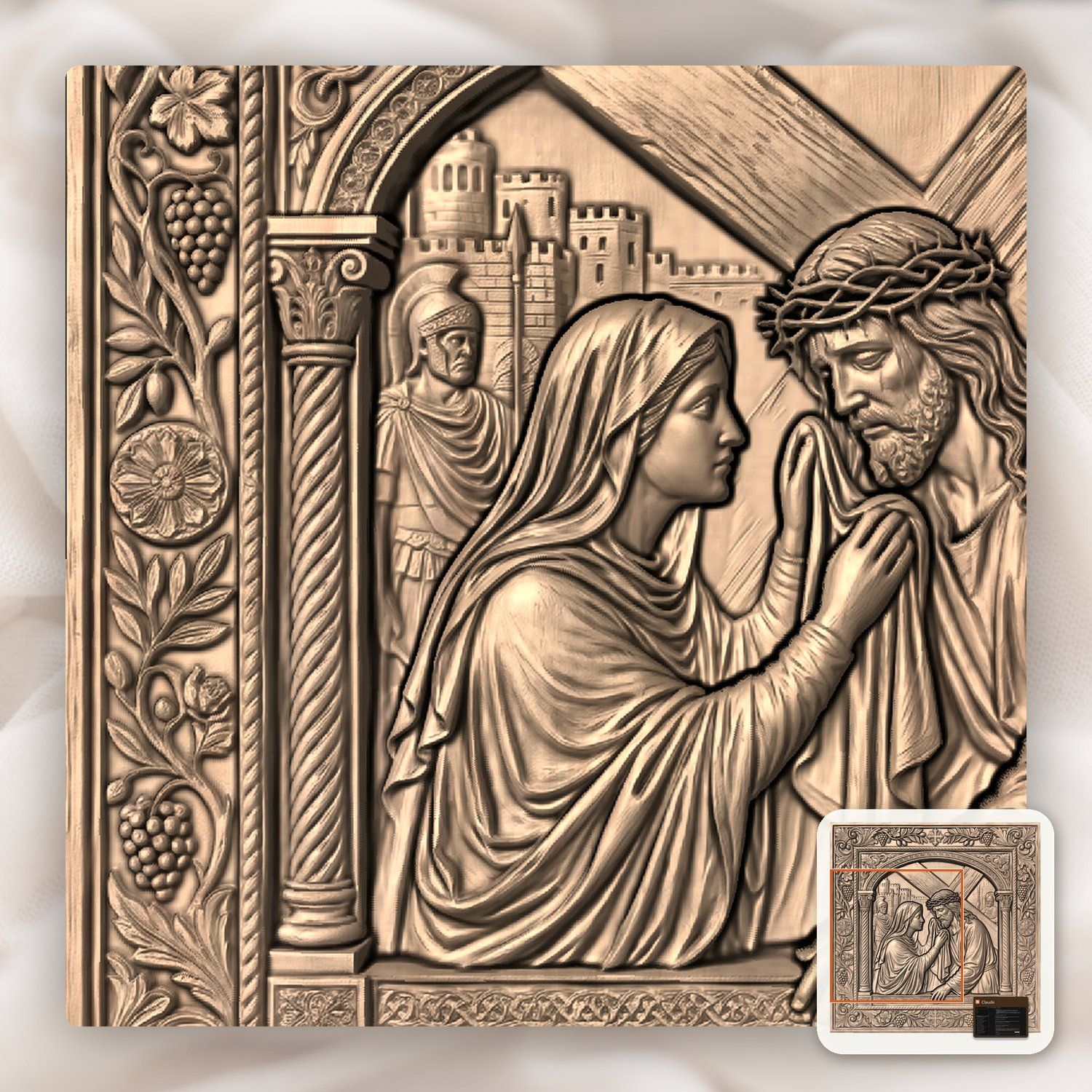 Veronica Wipes Jesus Face STL bas-relief STL — view 5