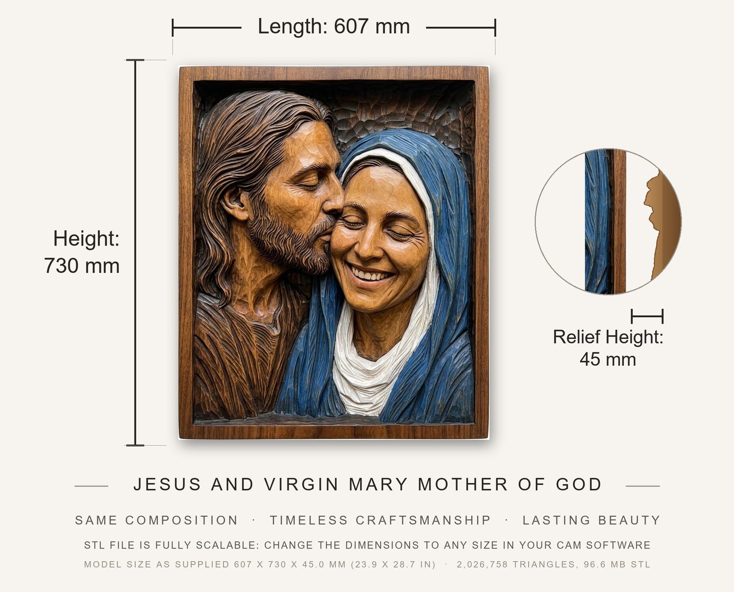 Jesus and Virgin Mary Mother of God CNC Relief STL bas-relief STL — view 13