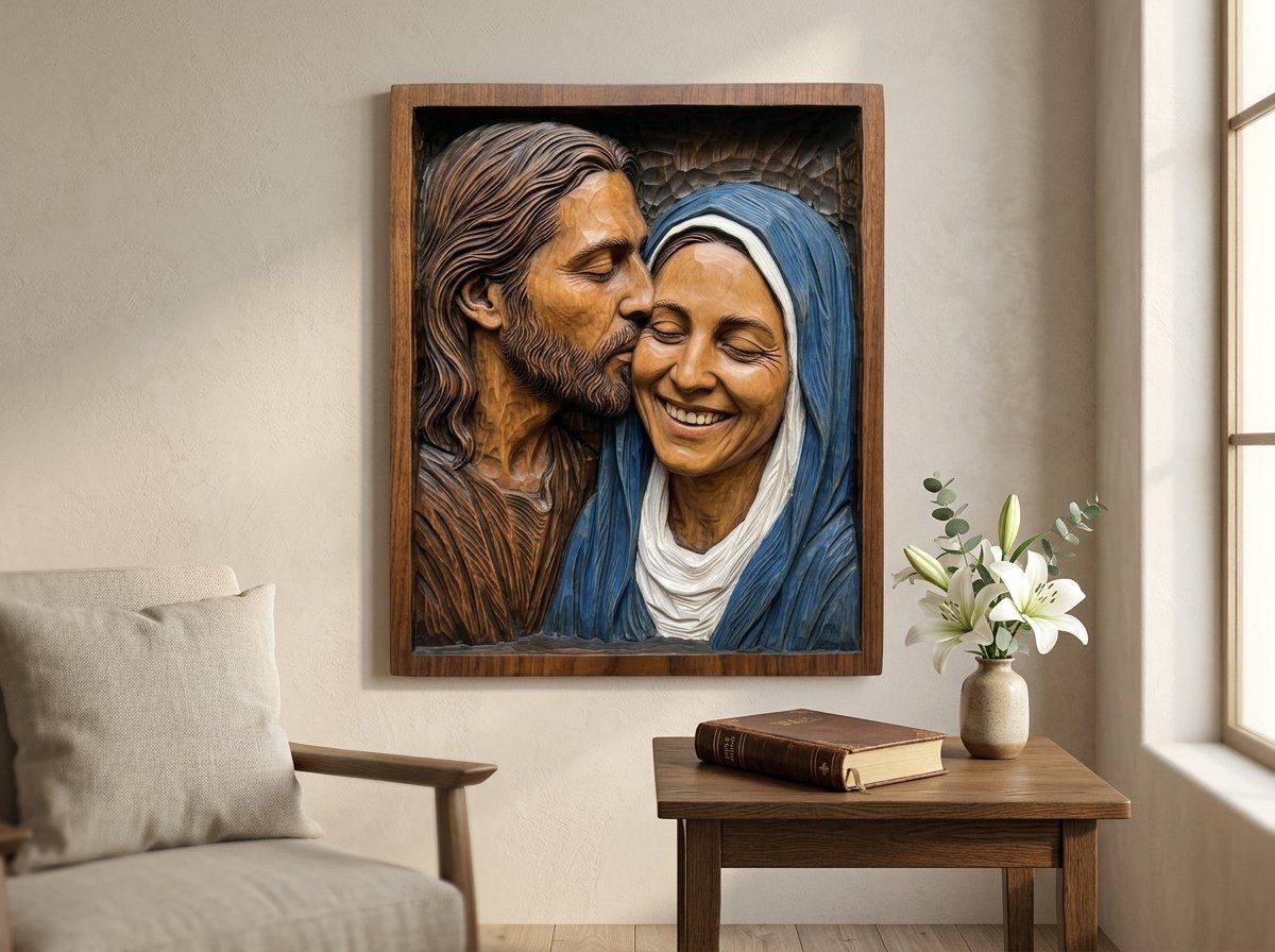 Jesus and Virgin Mary Mother of God CNC Relief STL bas-relief STL — view 14