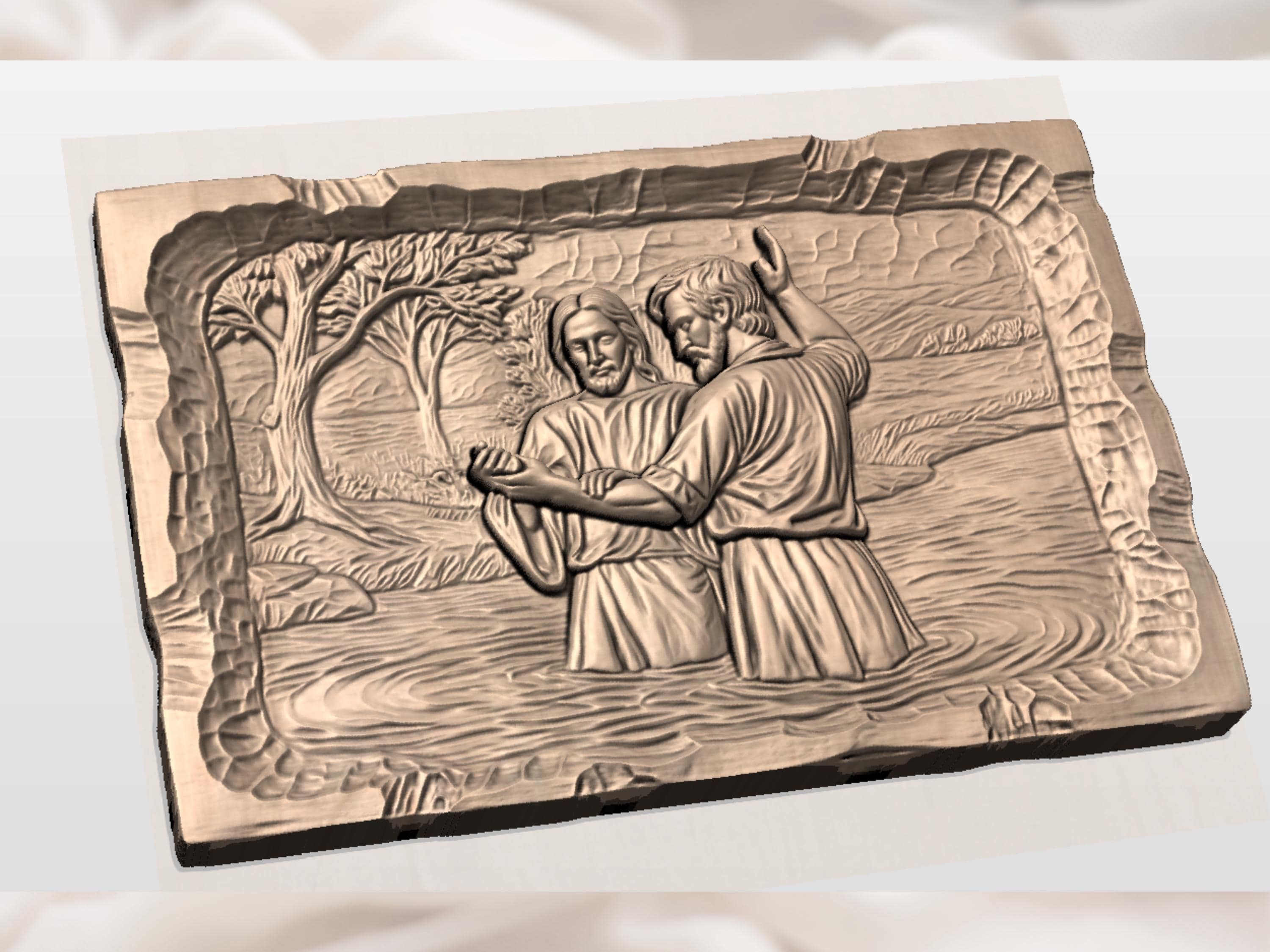 Baptism of Jesus in the Jordan River 3D Relief STL Carving bas-relief STL — view 2