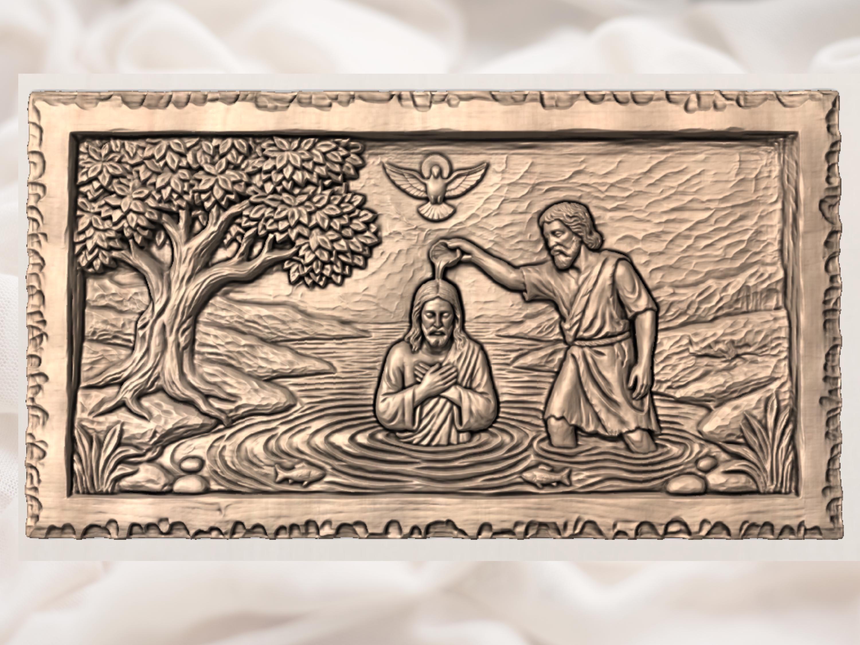 Baptism of Jesus in the Jordan River Bas-Relief STL bas-relief STL — view 2