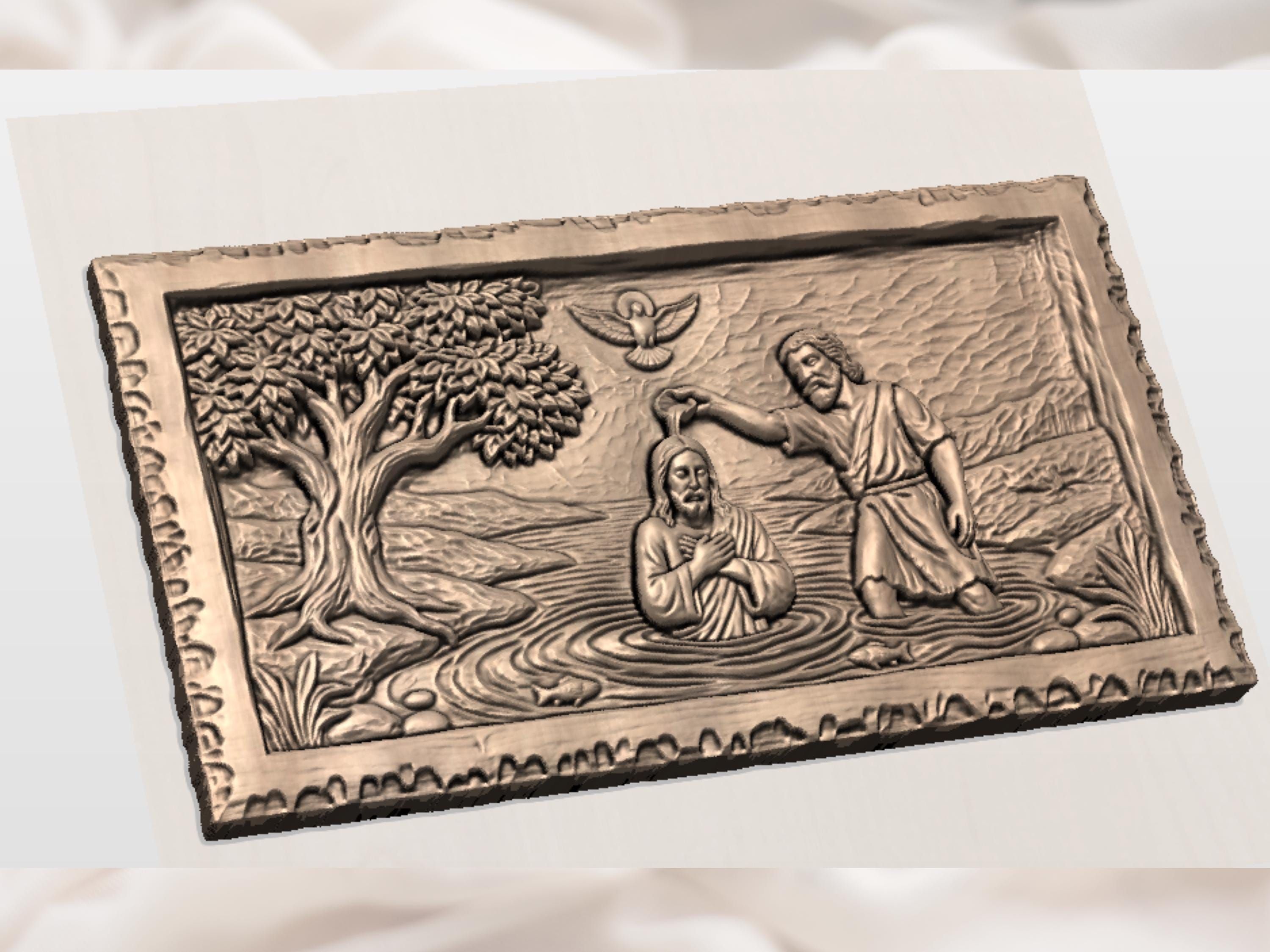 Baptism of Jesus in the Jordan River Bas-Relief STL bas-relief STL — view 3