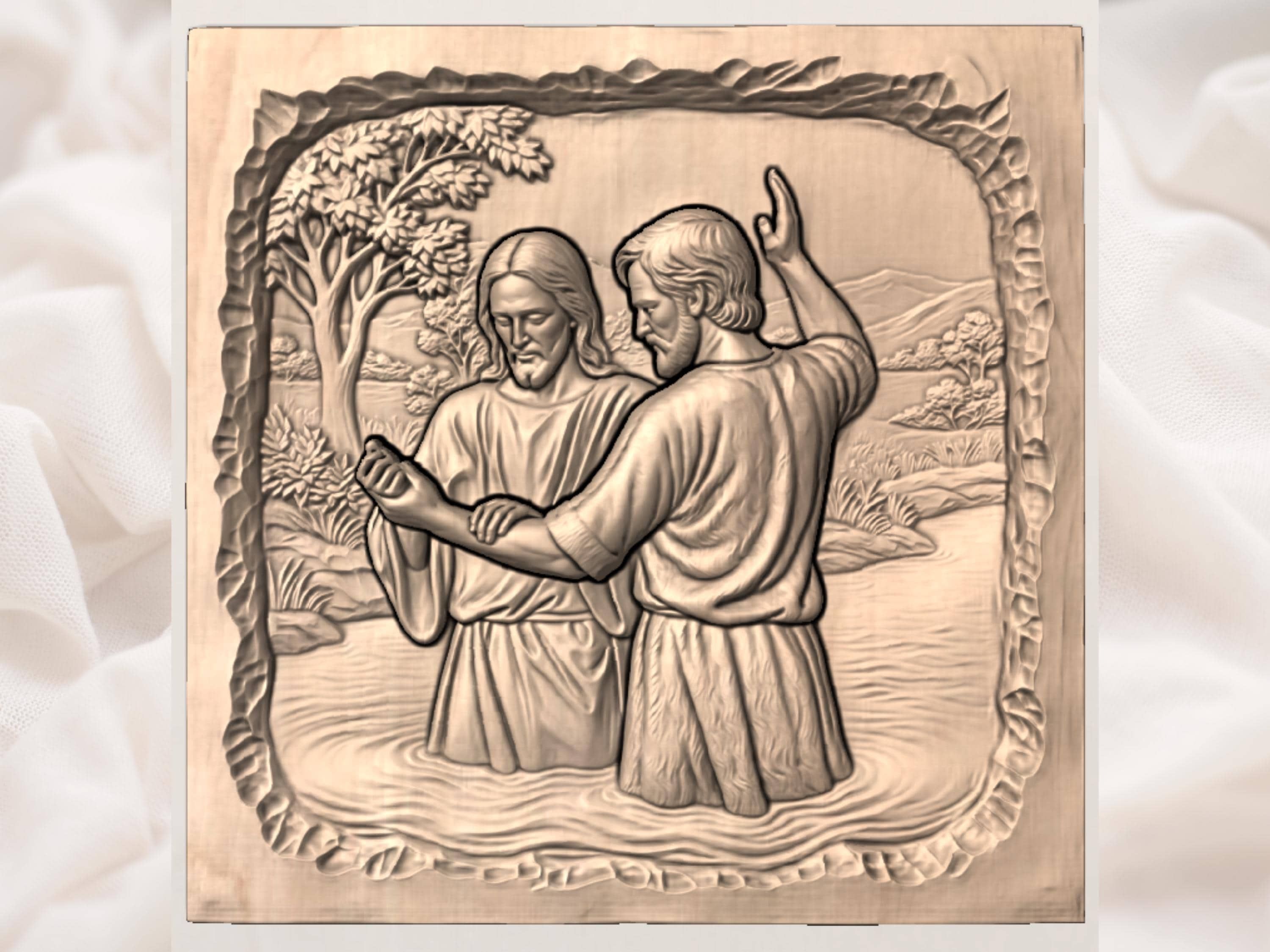 Baptism of Jesus in the Jordan Bas-Relief STL bas-relief STL — view 2