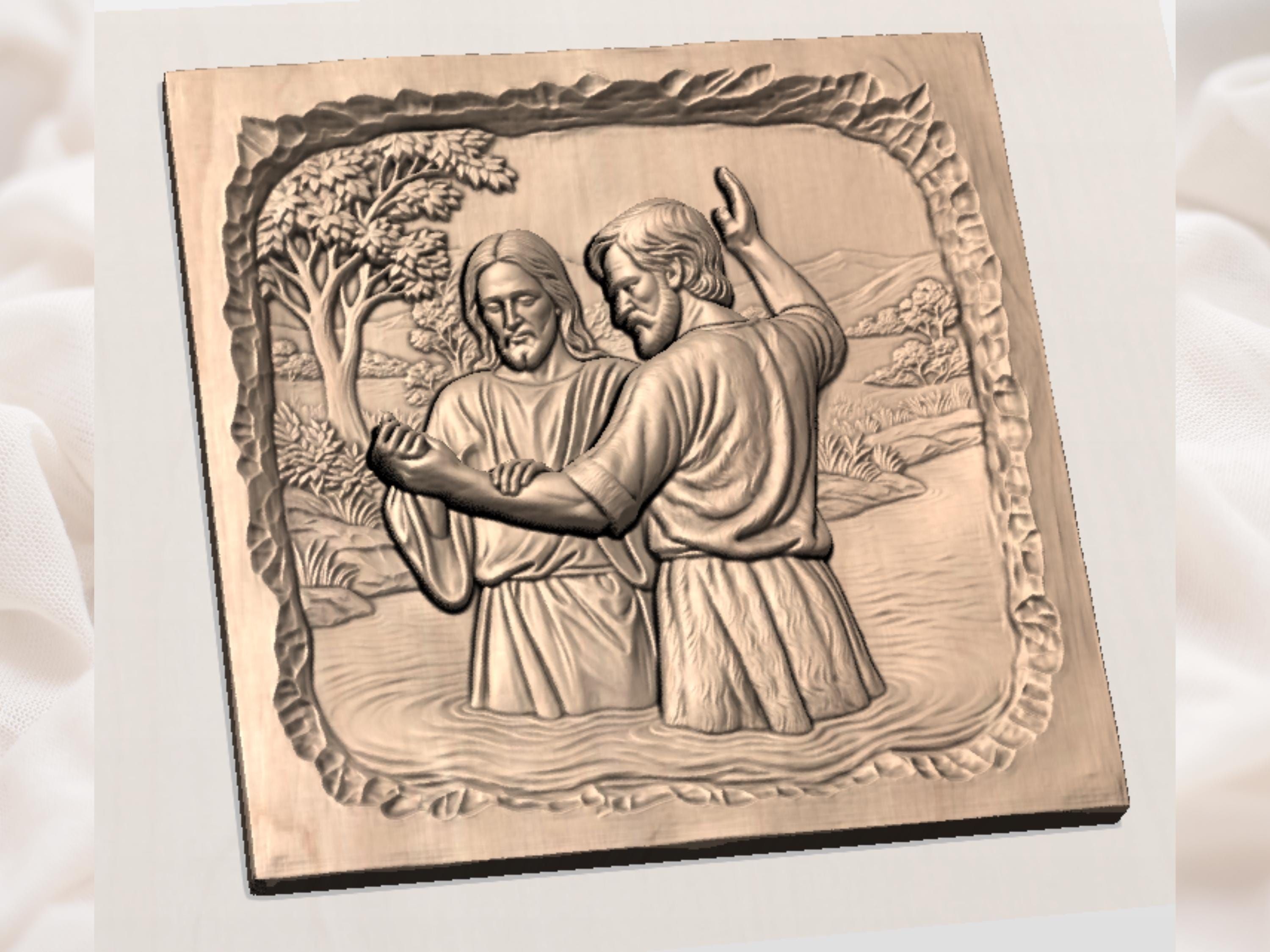 Baptism of Jesus in the Jordan Bas-Relief STL bas-relief STL — view 3