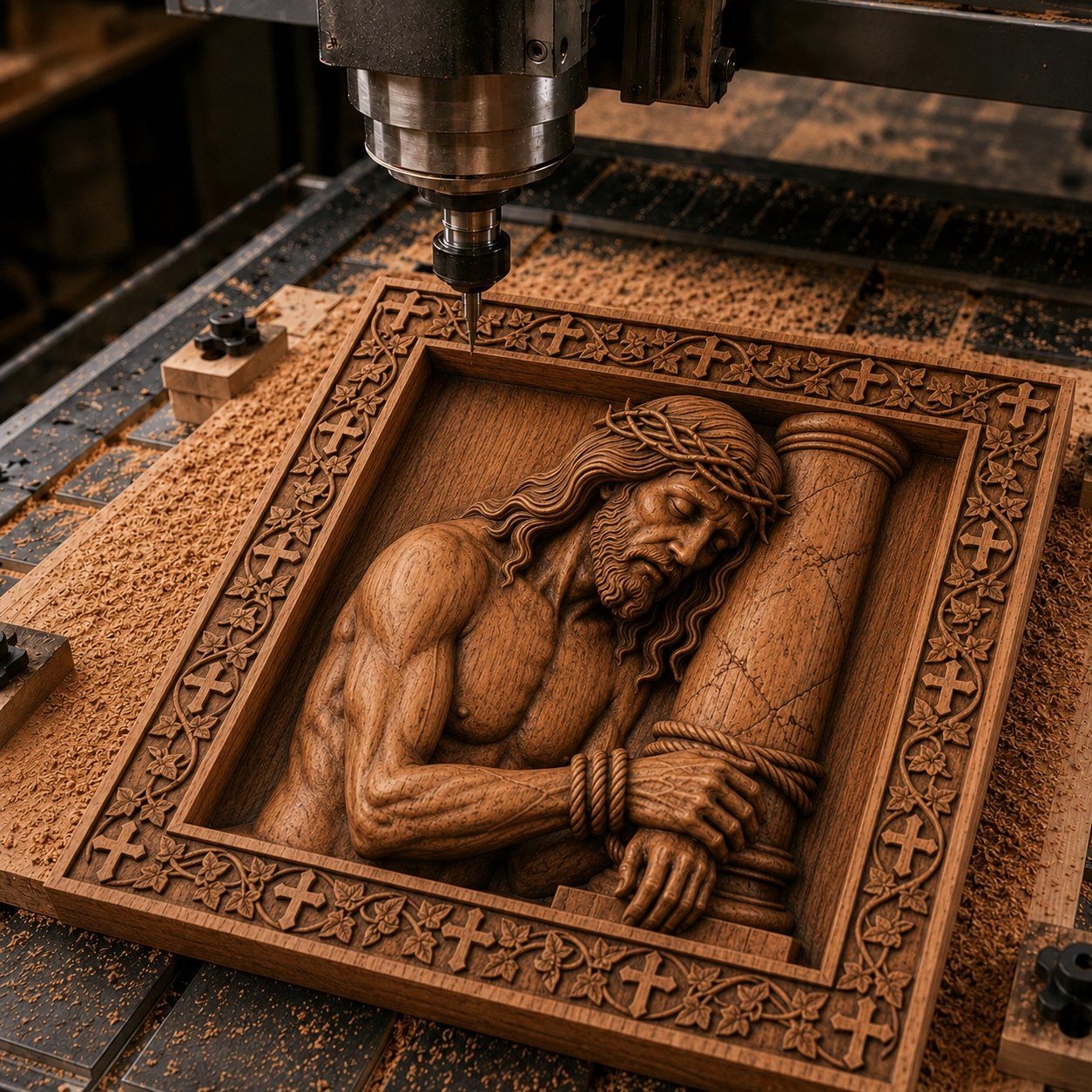 Jesus Bound to Pillar Corner Applique bas-relief STL — view 10