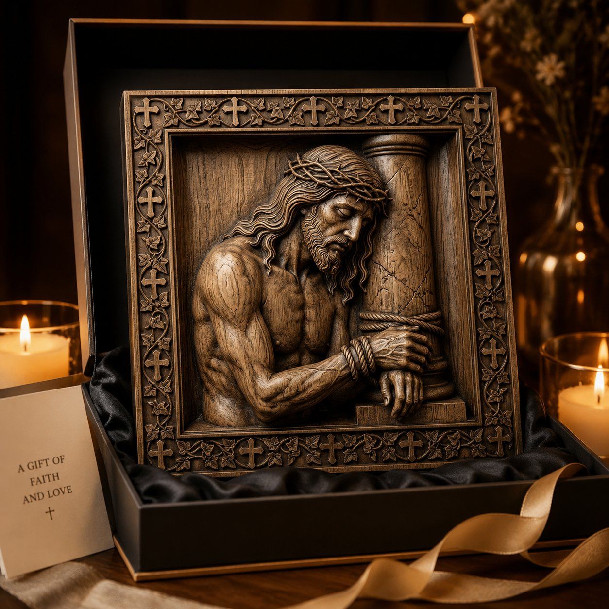 Jesus Bound to Pillar Corner Applique bas-relief STL — view 7
