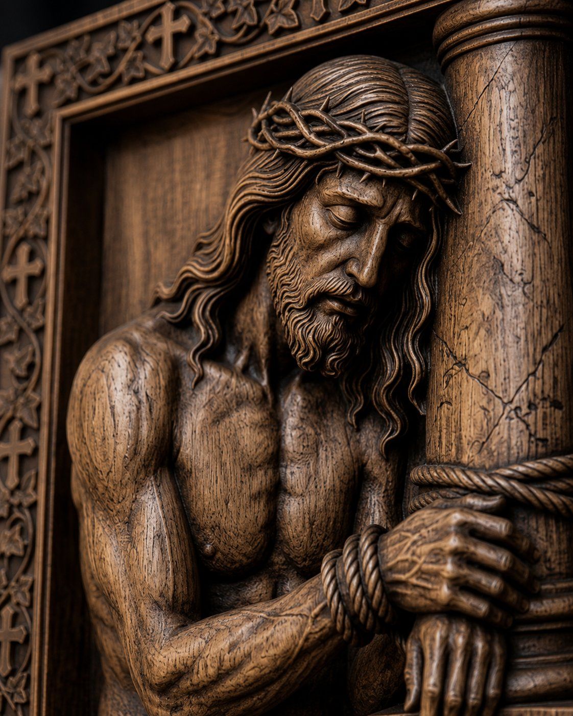 Jesus Bound to Pillar Corner Applique bas-relief STL — view 9
