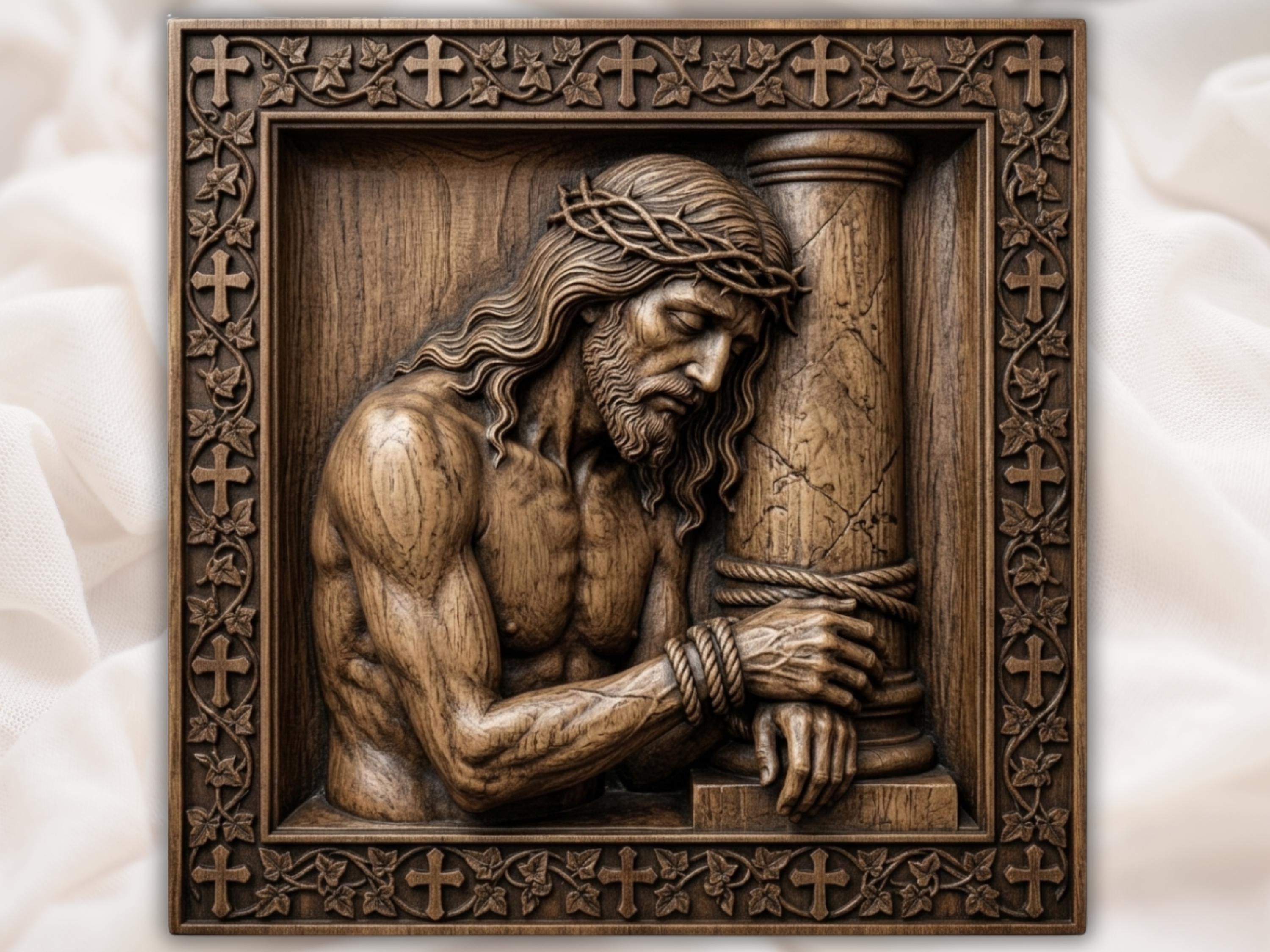 Jesus Bound to the Pillar STL Relief for CNC Router bas-relief STL file for CNC router, laser engraver & 3D printing