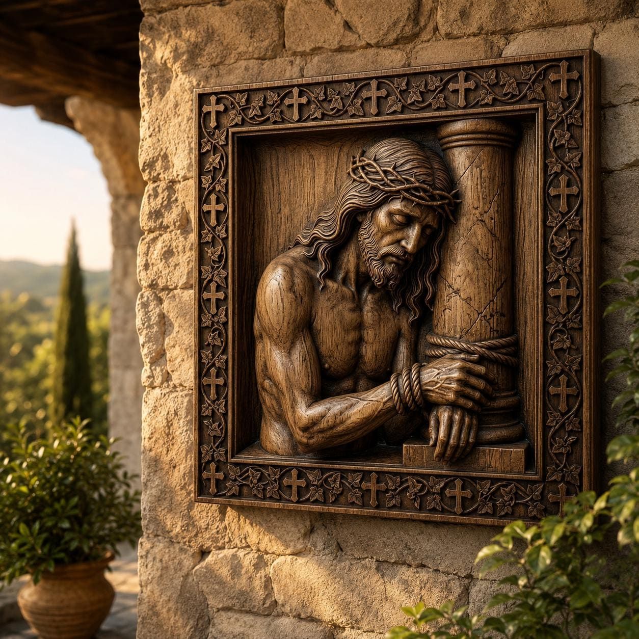 Jesus Bound to the Pillar STL Relief for CNC Router bas-relief STL — view 7