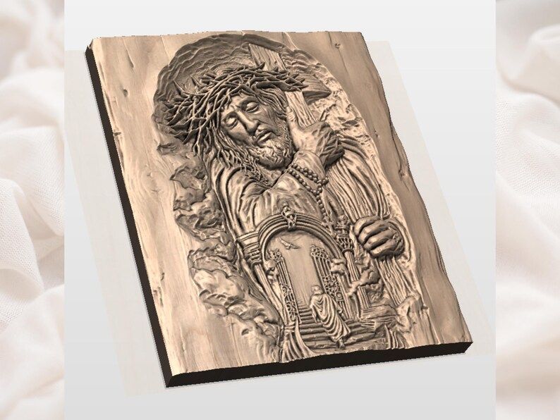 Jesus Carrying the Cross Bas-Relief STL with Crown of Thorns bas-relief STL — view 2