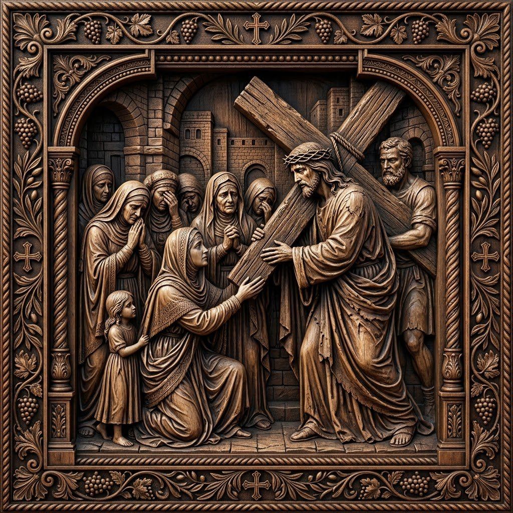 Jesus Meets Women of Jerusalem STL bas-relief STL — view 12