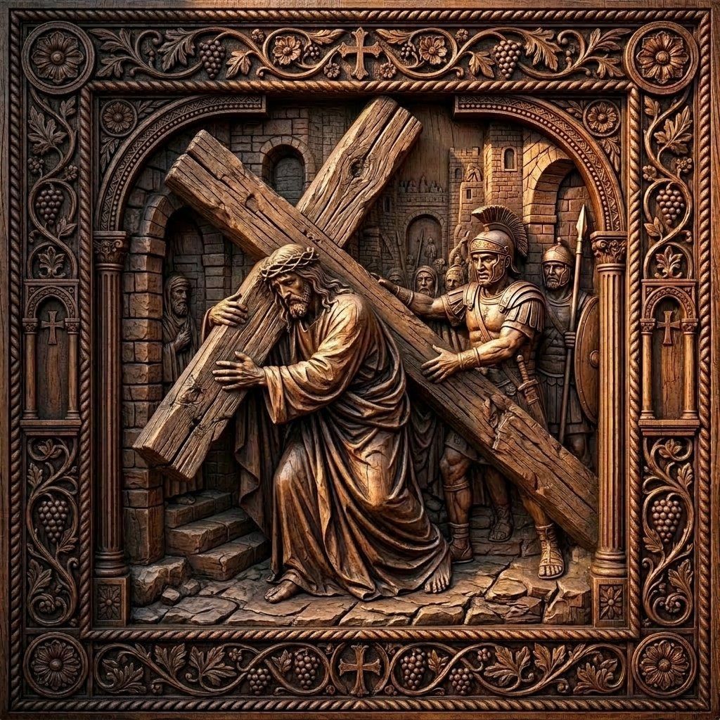 Jesus Takes Up His Cross STL bas-relief STL — view 11