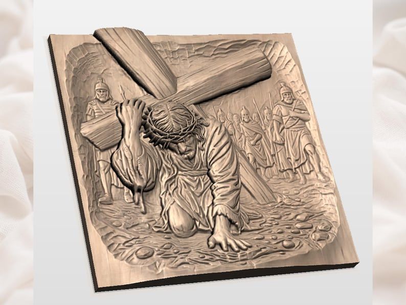 Jesus Falls Under the Cross Passion Scene Bas-Relief STL bas-relief STL — view 2