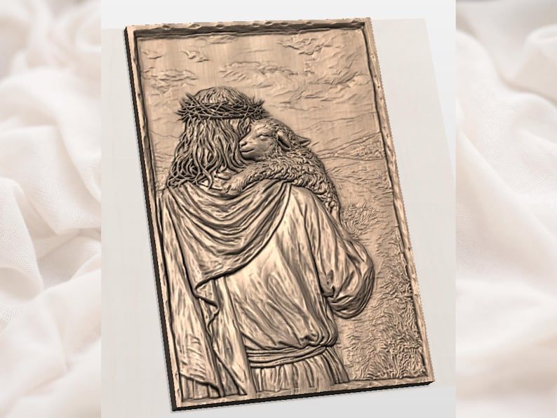 The Good Shepherd Carrying a Lamb Bas-Relief STL bas-relief STL — view 2