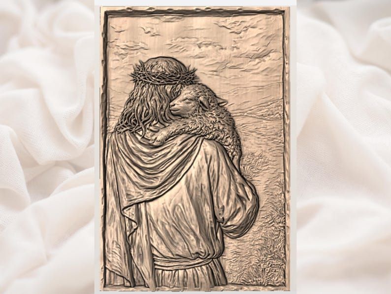 The Good Shepherd Carrying a Lamb Bas-Relief STL bas-relief STL — view 3