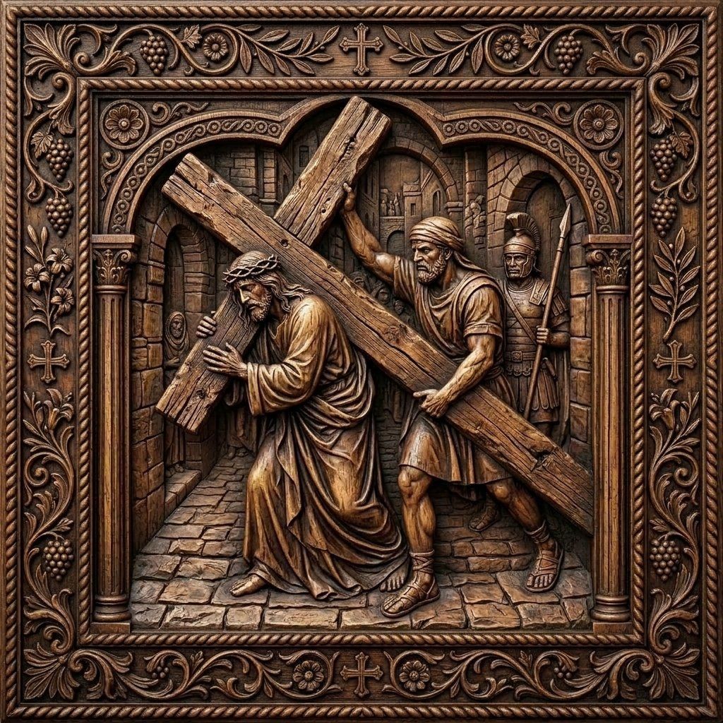 Simon Helps Jesus Carry Cross STL bas-relief STL — view 11