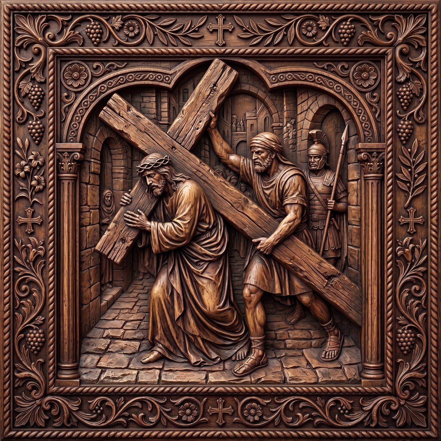 Simon Helps Jesus Carry Cross STL bas-relief STL — view 2