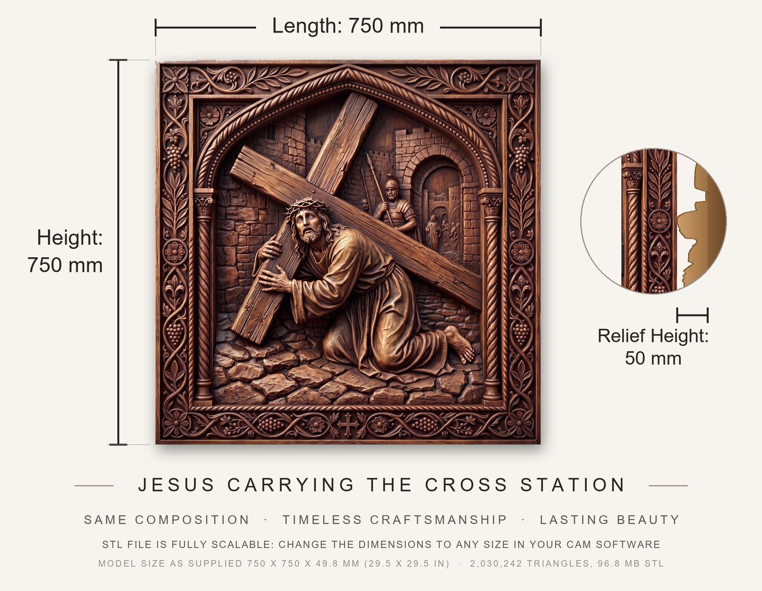 Jesus Falls Second Time STL bas-relief STL — view 3