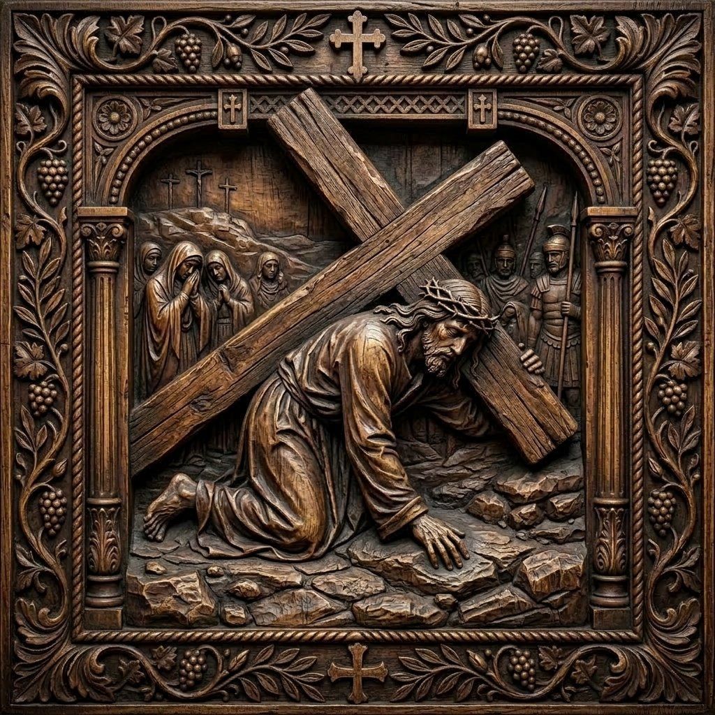 Jesus Falls Third Time STL bas-relief STL — view 11