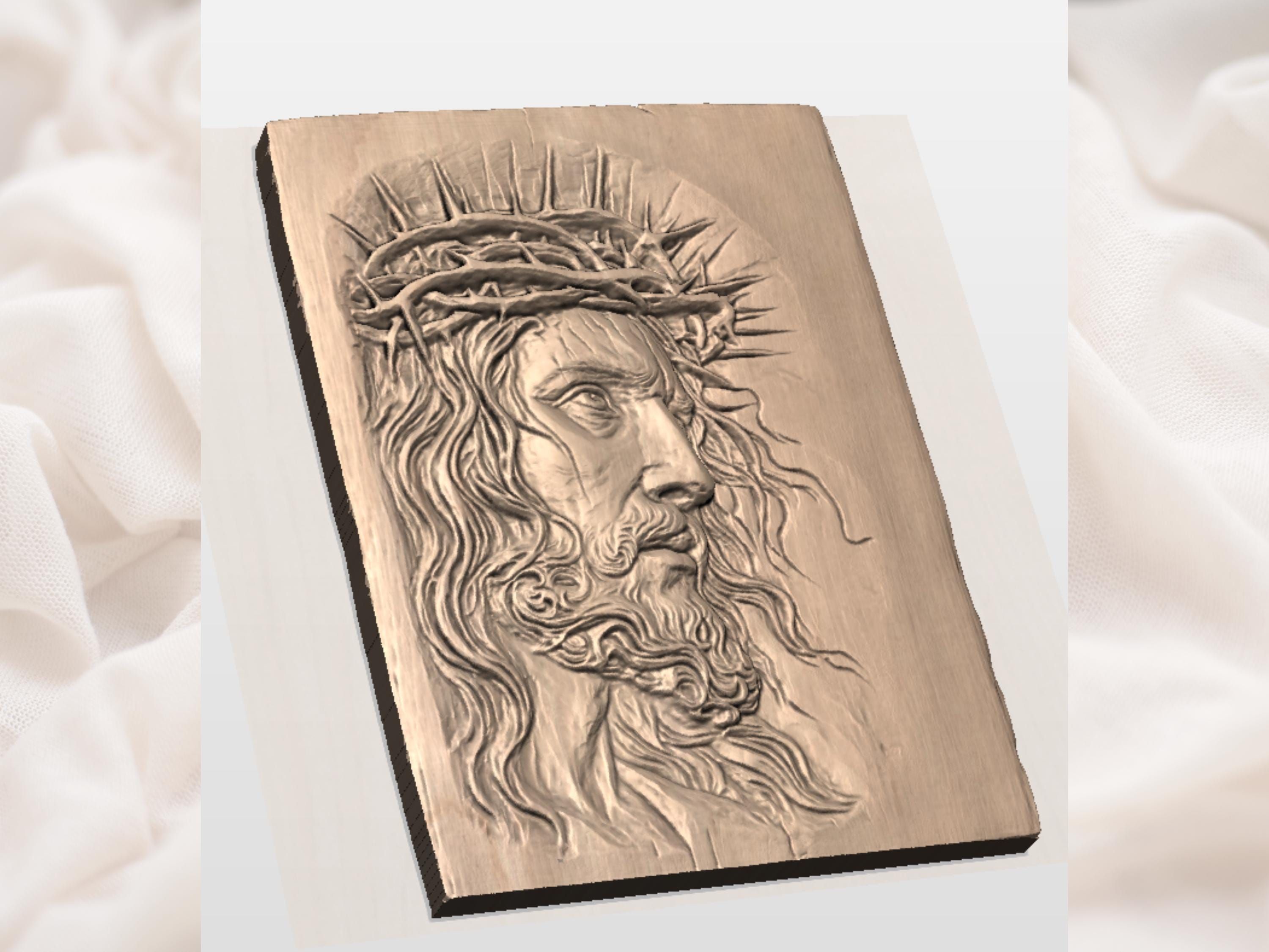 Jesus Christ Crown of Thorns Bas-Relief STL Carving File bas-relief STL — view 2