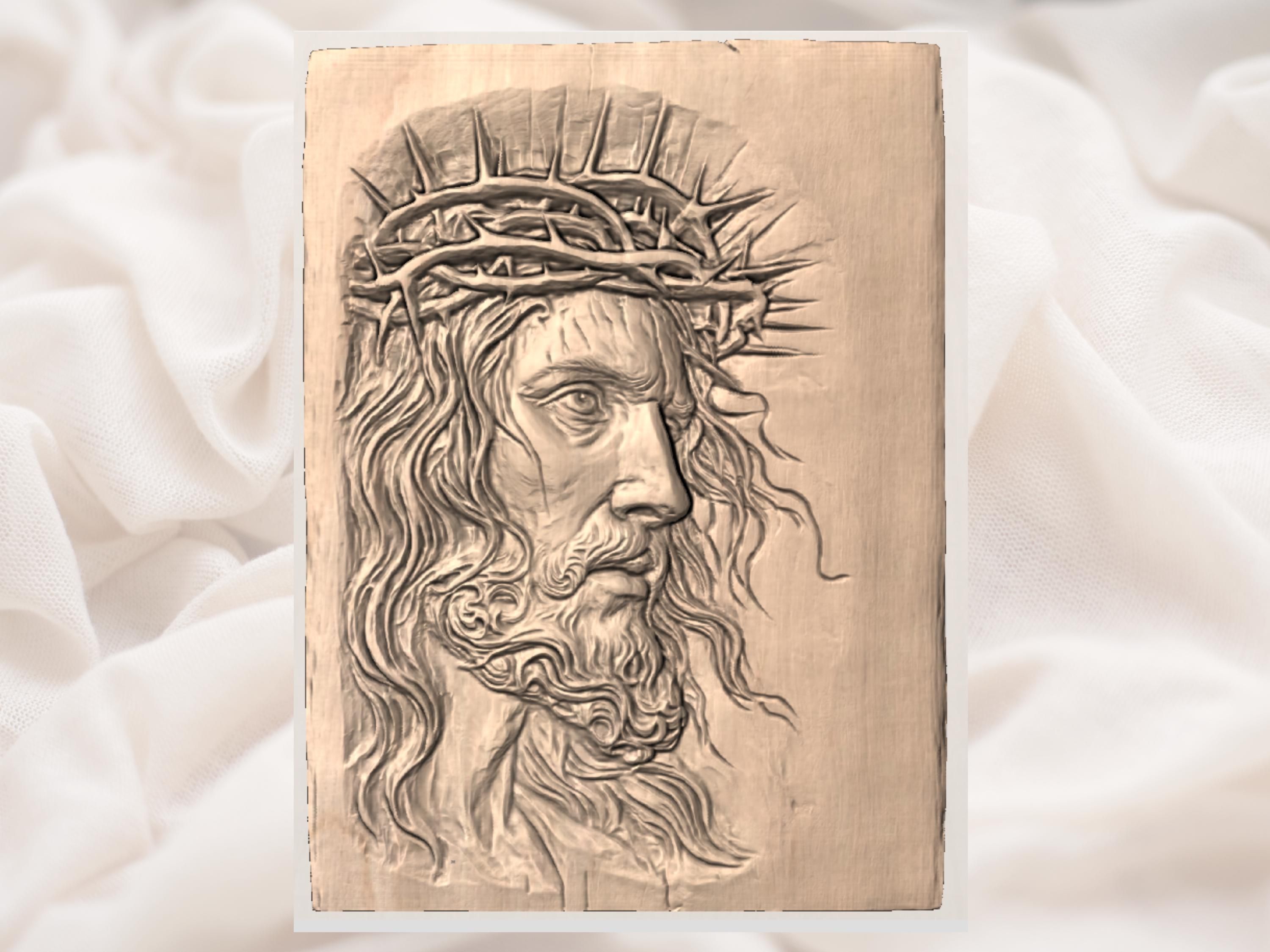 Jesus Christ Crown of Thorns Bas-Relief STL Carving File bas-relief STL — view 3