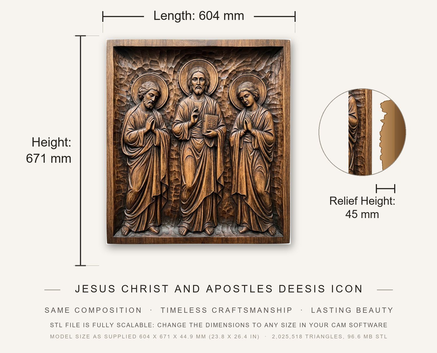 Jesus Christ and Apostles Deesis Icon CNC Relief STL bas-relief STL — view 3