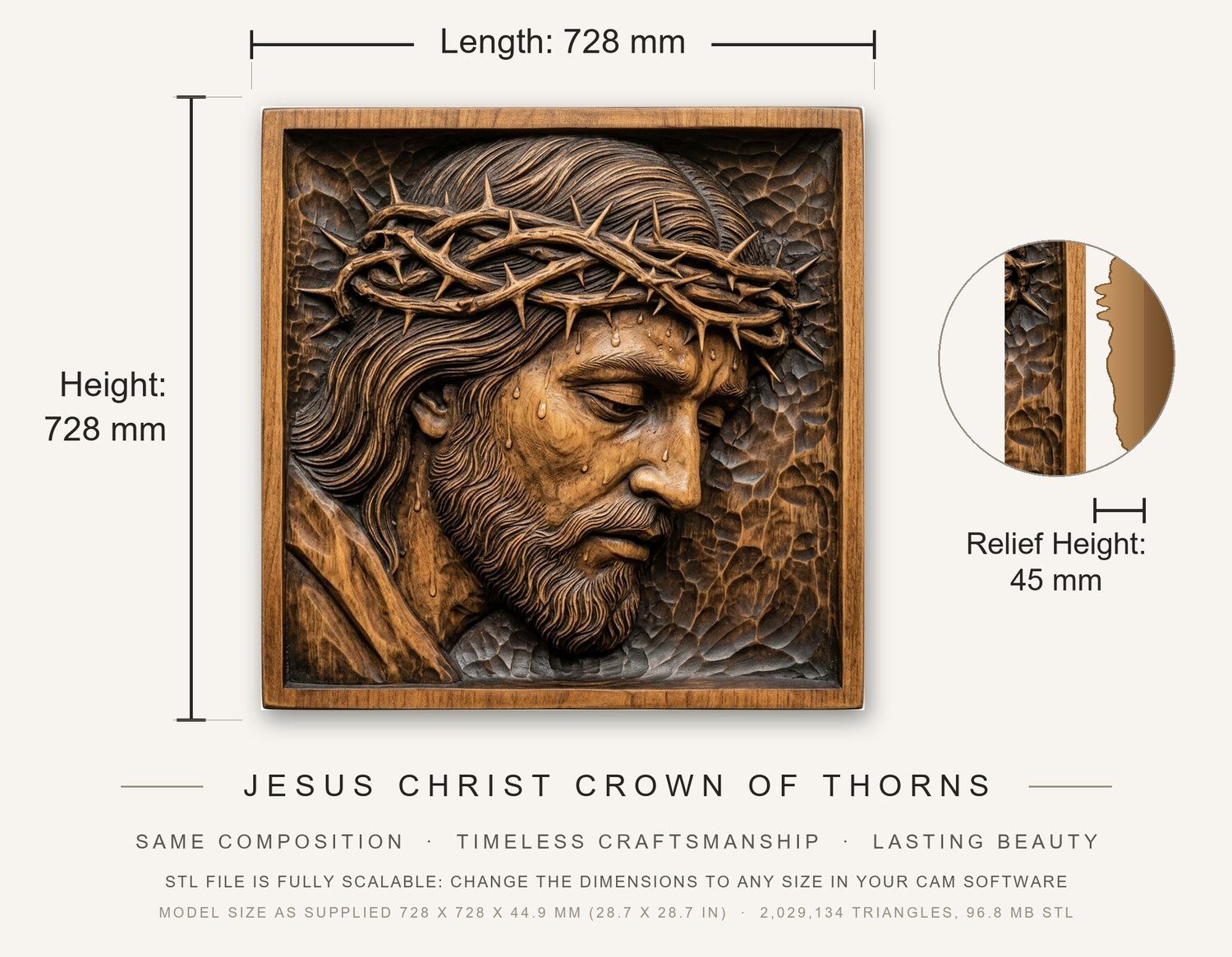 Jesus Christ Crown of Thorns CNC Relief STL bas-relief STL — view 3