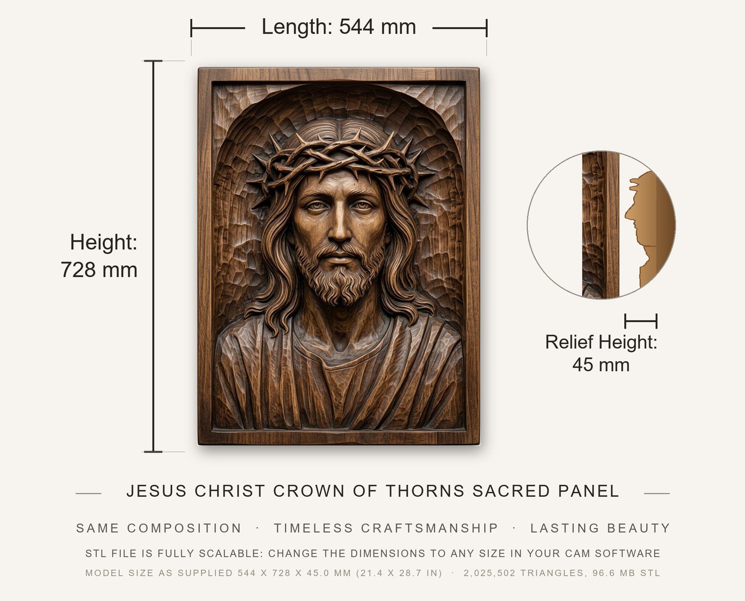 Jesus Christ Crown of Thorns Sacred Panel CNC Relief STL bas-relief STL — view 3