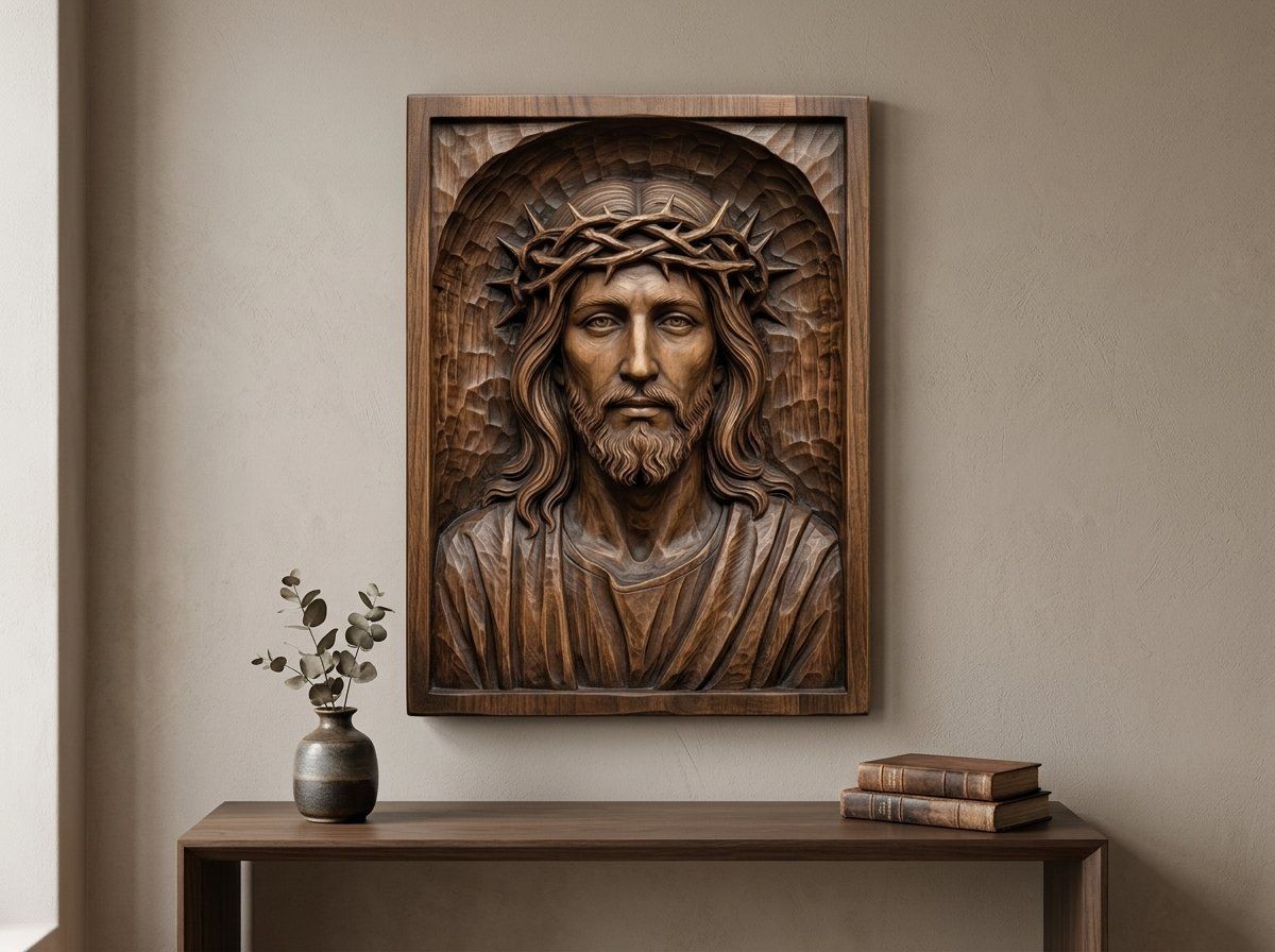 Jesus Christ Crown of Thorns Sacred Panel CNC Relief STL bas-relief STL — view 13
